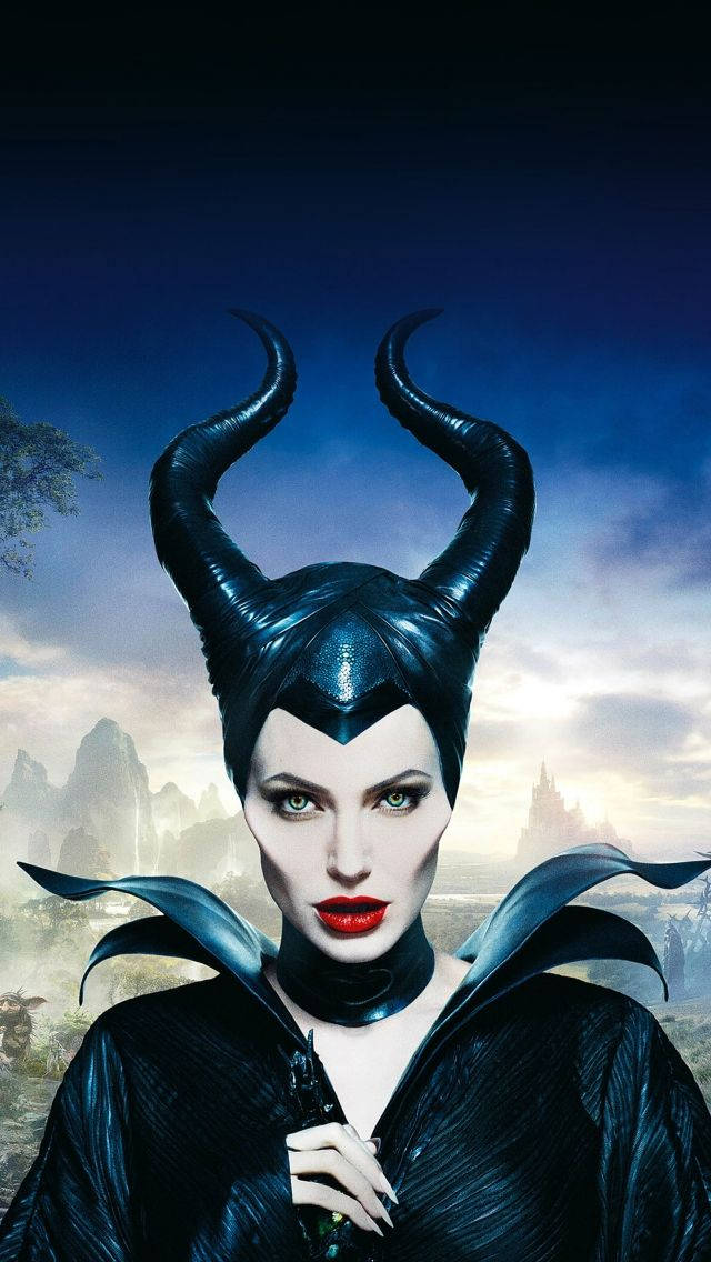 Maleficent, black horns, red lips, SD Phone Wallpaper
