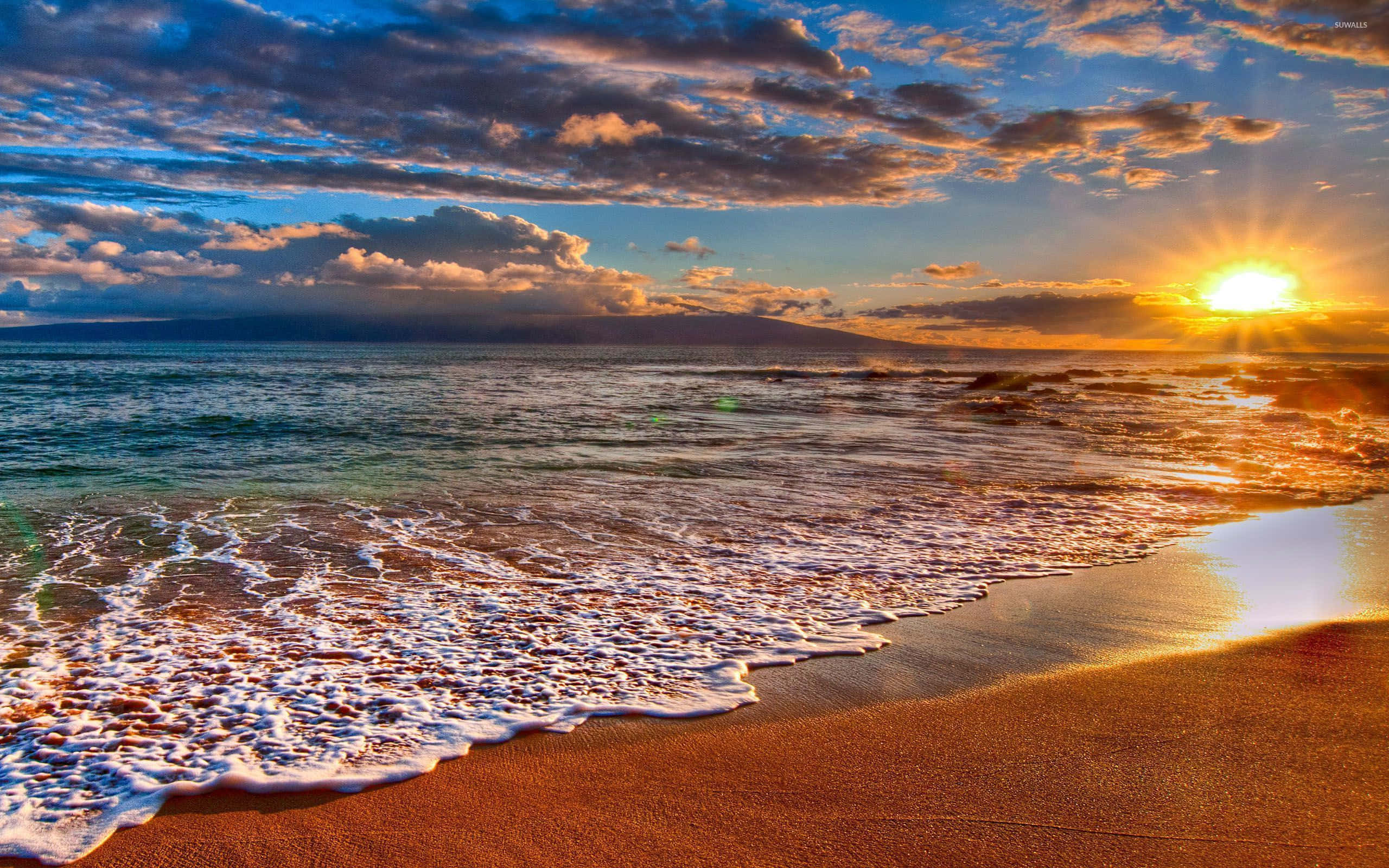 Malibu Beach, sunrise, golden sunset, 2K Desktop Wallpaper