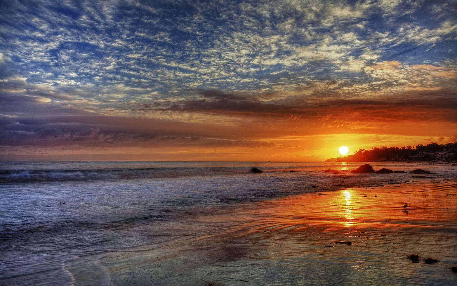 Mackerel Sky, Malibu Beach, sunset, Full HD Desktop Wallpaper