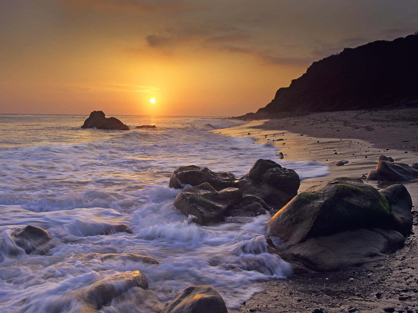 Malibu Beach, sunrise, sandy beach, HD Desktop Wallpaper