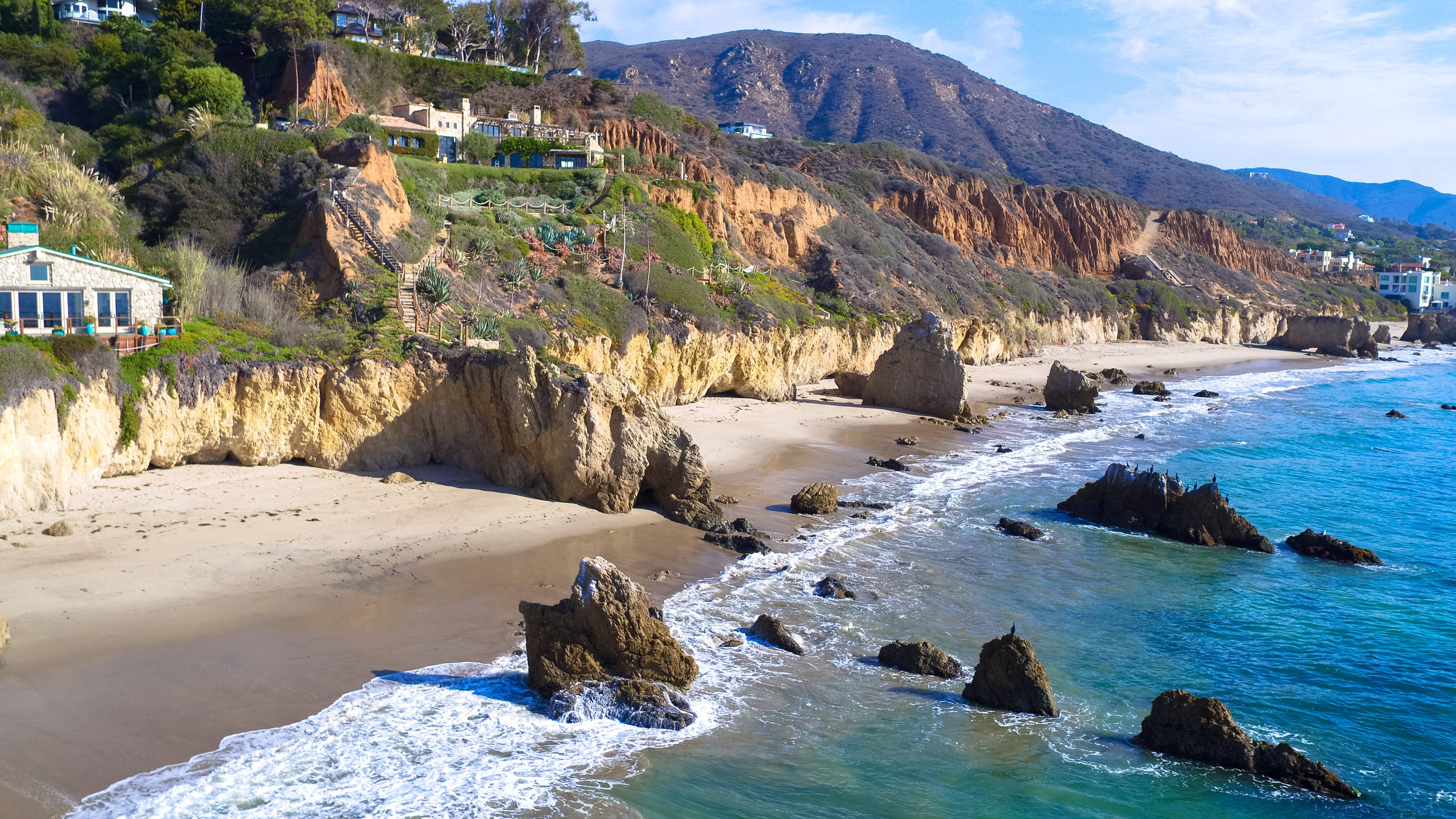 Malibu Beach, turquoise waves, sandy beach, 4K Desktop Wallpaper