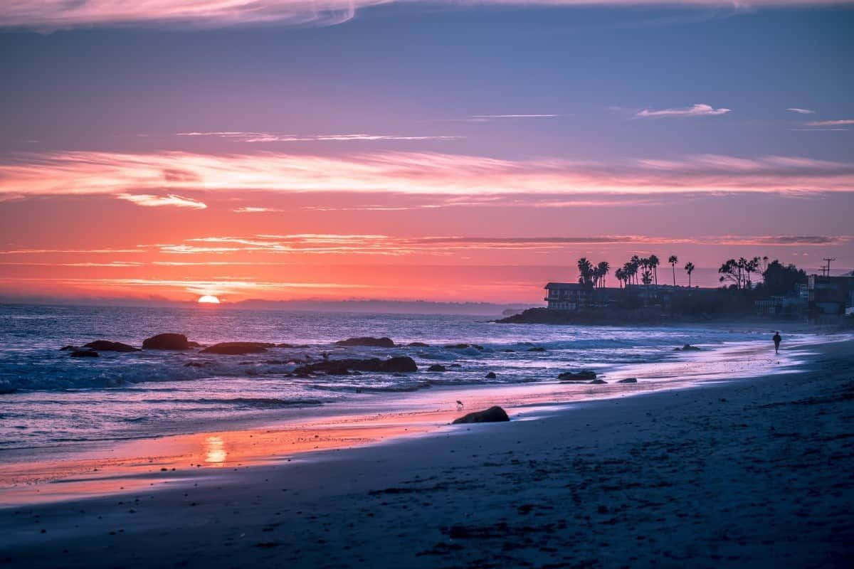 Malibu Beach, sunrise, pastel blue sky, SD Desktop Wallpaper