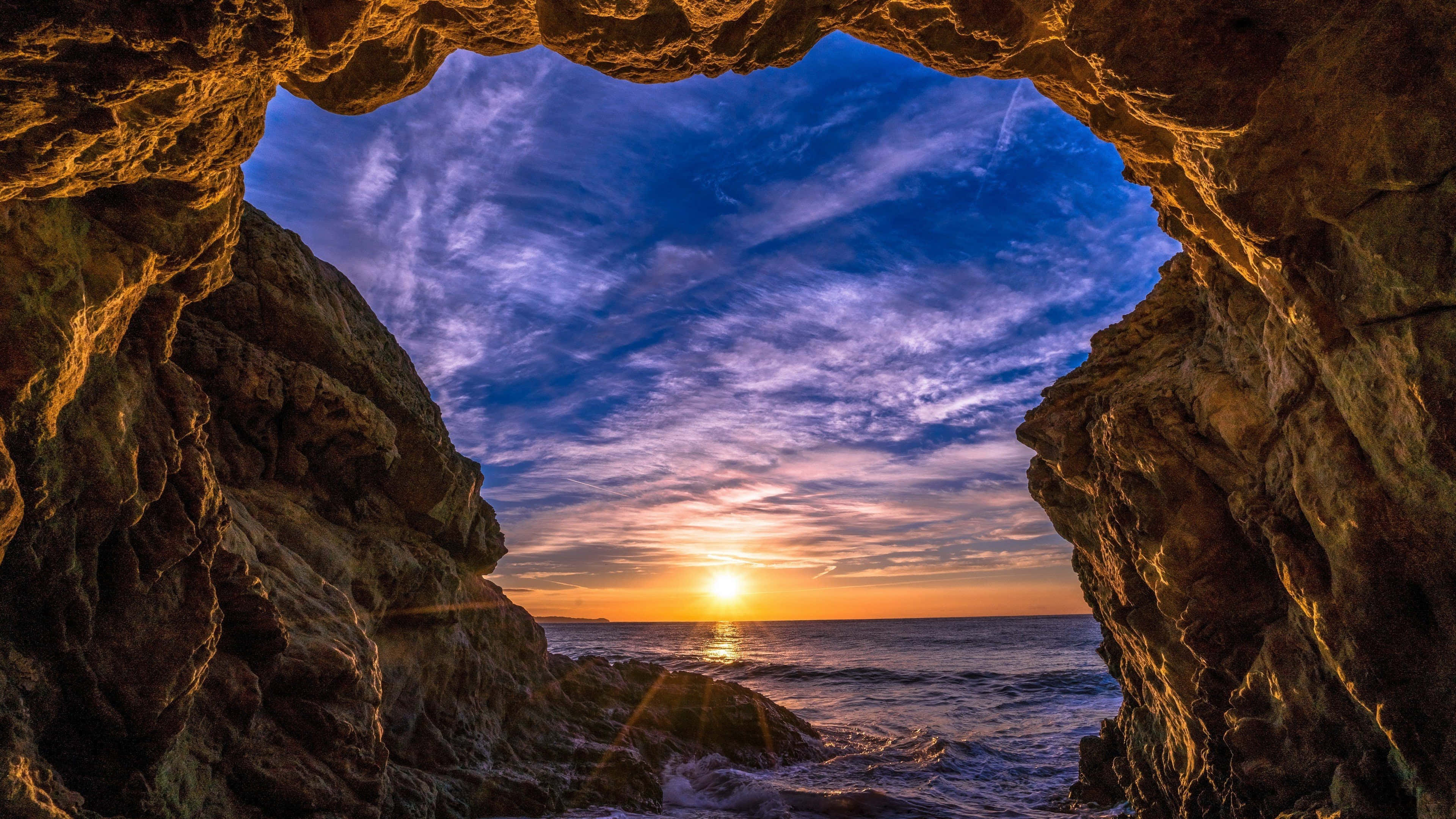 Malibu Beach, sunrise, purple sky, 4K Desktop Wallpaper
