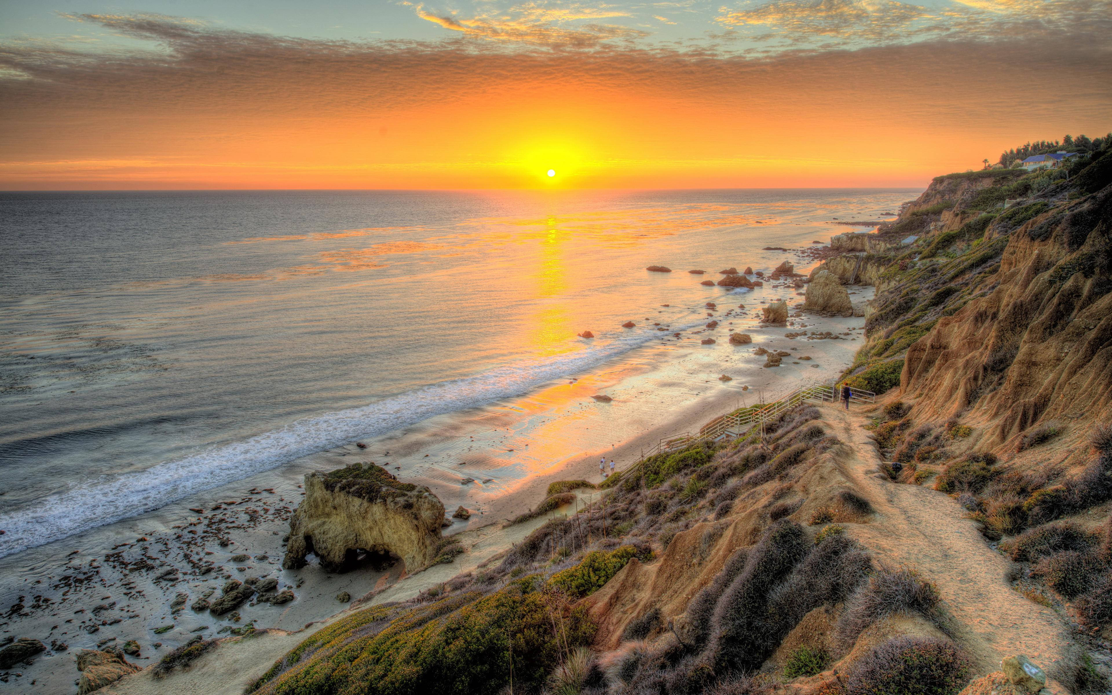 Malibu Beach, sunset, ocean, 4K Desktop Wallpaper
