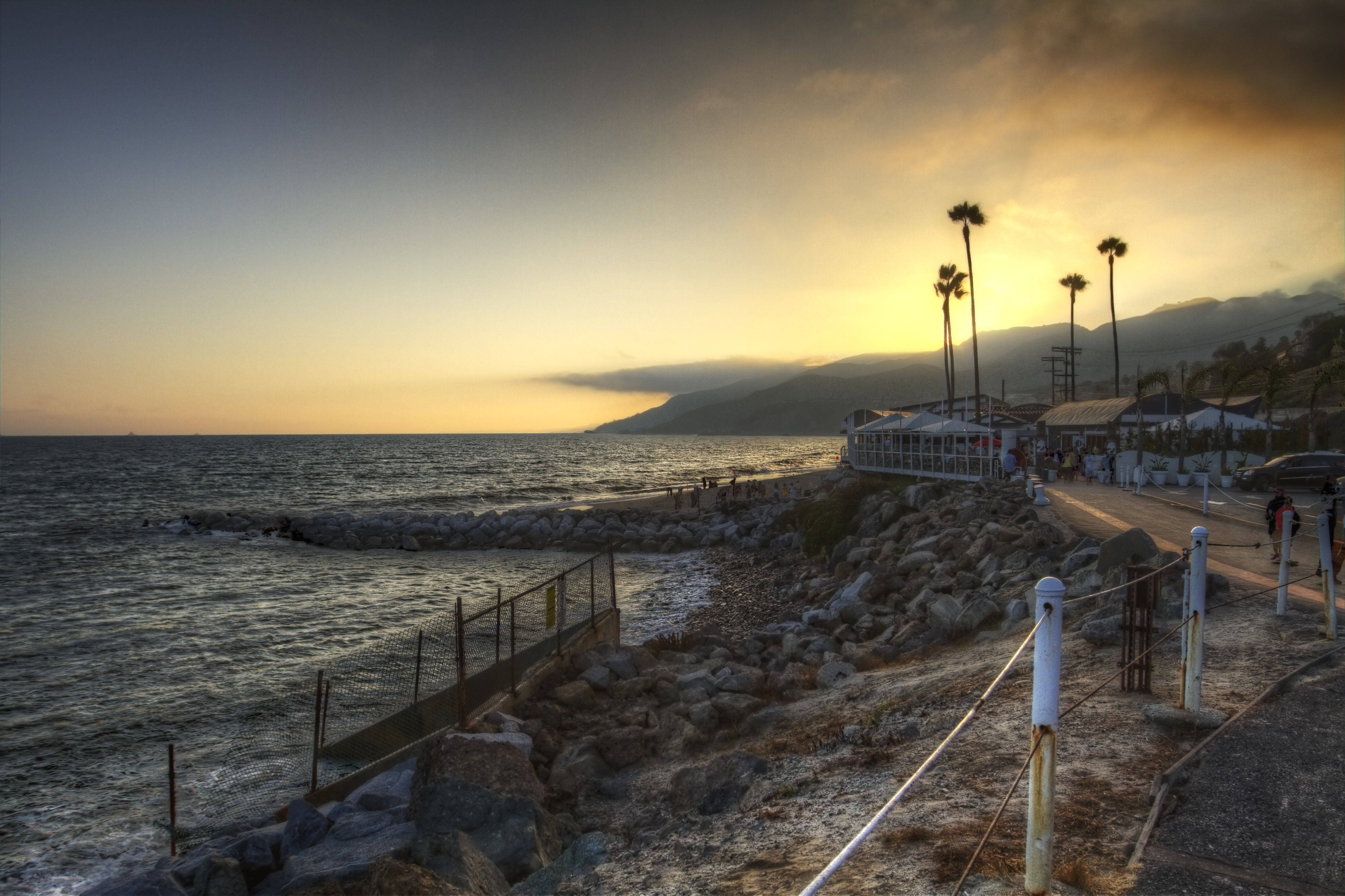Malibu Beach, Sunset, rocky coastal path, 5K Desktop Wallpaper