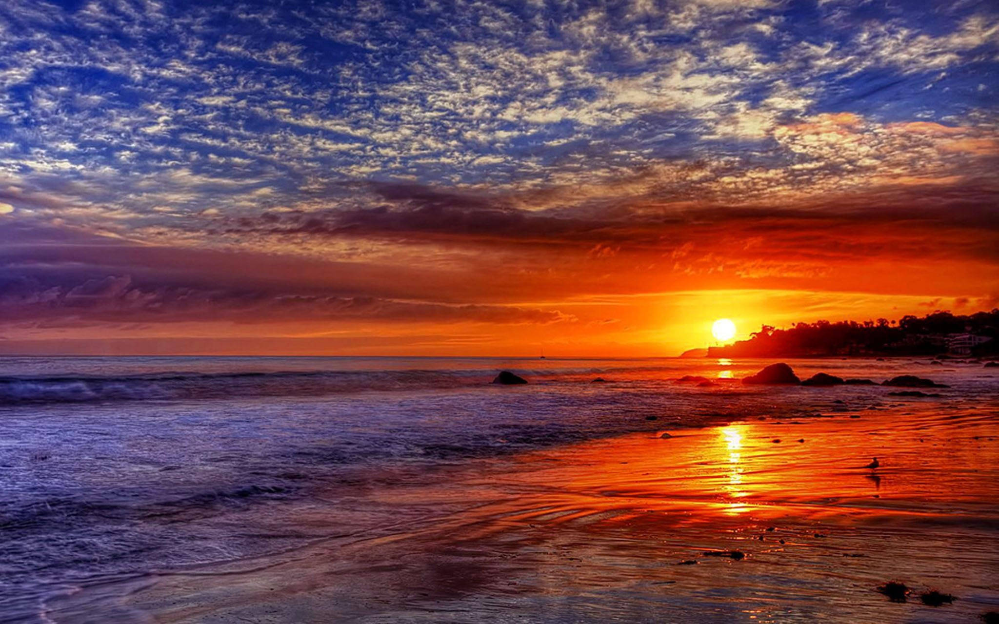 Malibu, sunset, ocean, Full HD Desktop Wallpaper