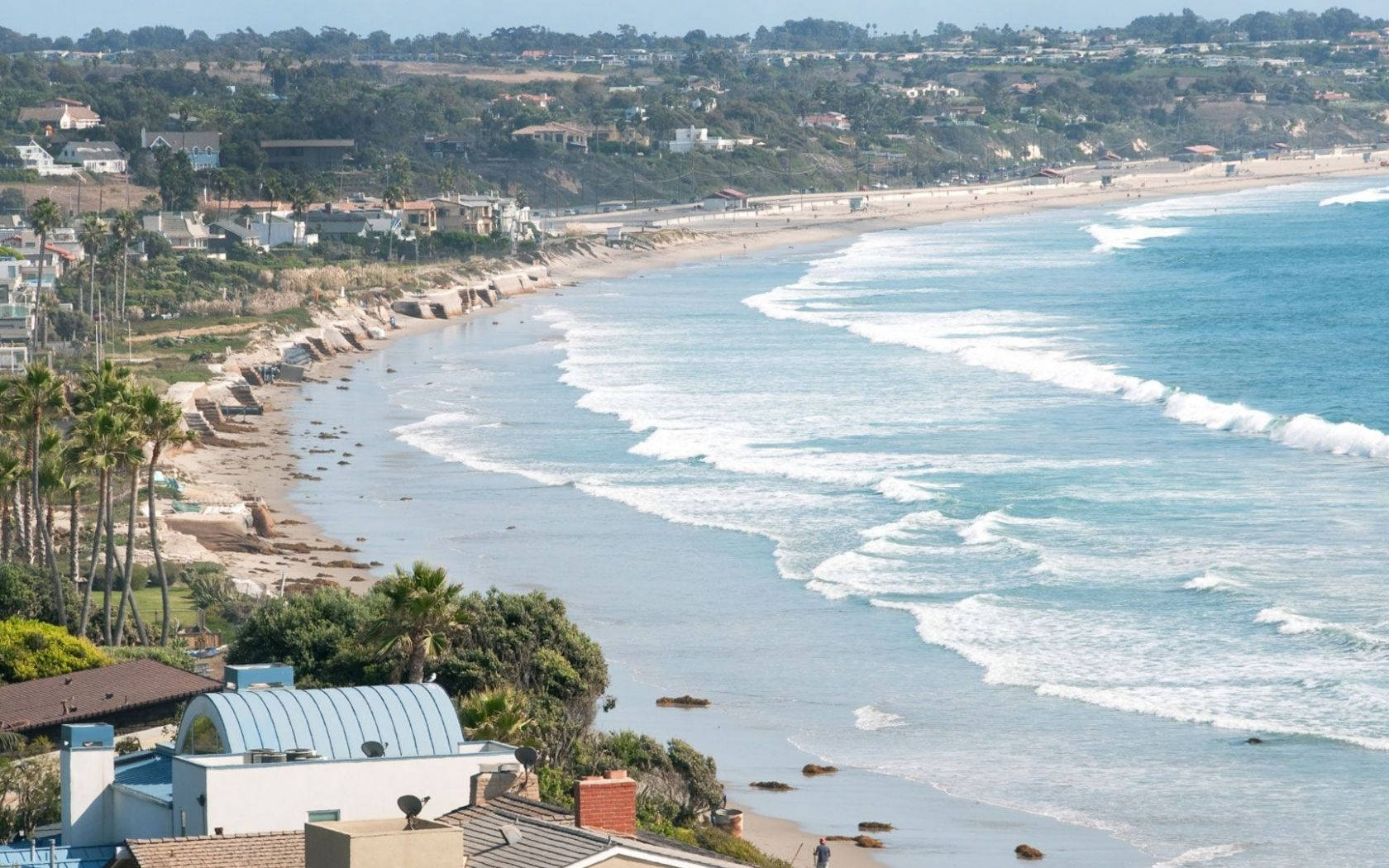 Malibu Long Coast, turquoise waves, sandy beach, HD Desktop Wallpaper