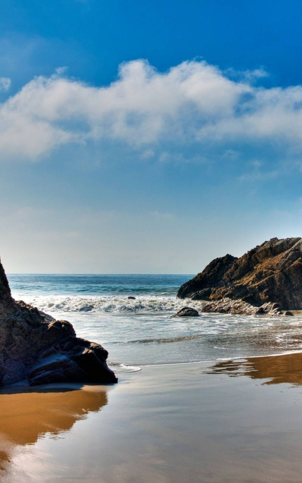 Malibu California, blue sky, wet sand, HD Phone Wallpaper