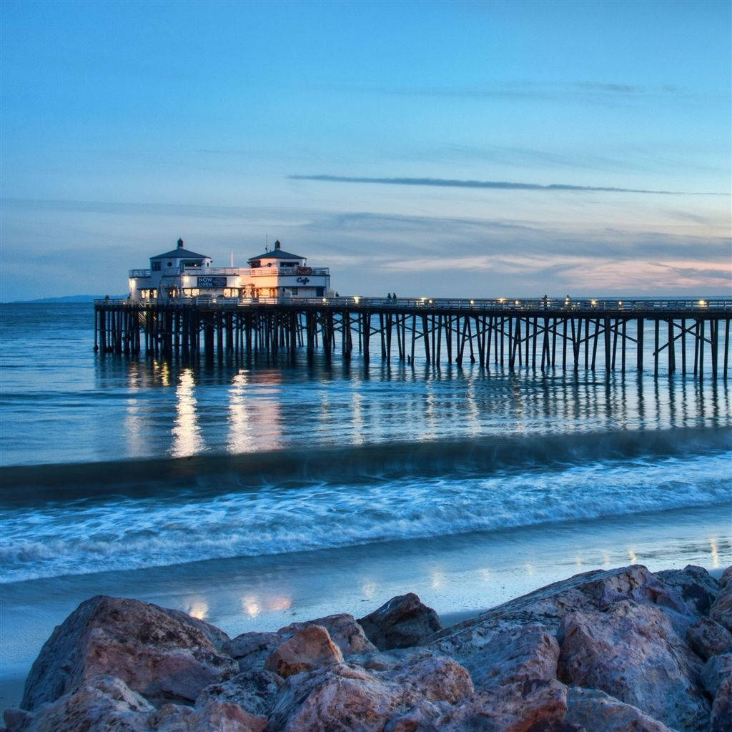 Malibu California, dusk, long wooden pier, SD Desktop Wallpaper