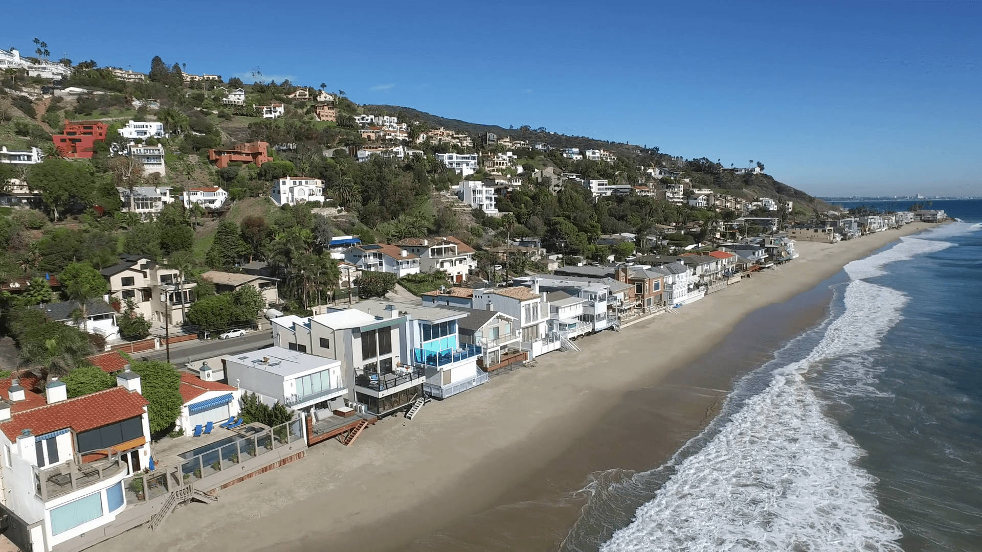 Malibu California, luxury beachfront homes, sandy shore, Full HD Desktop Wallpaper