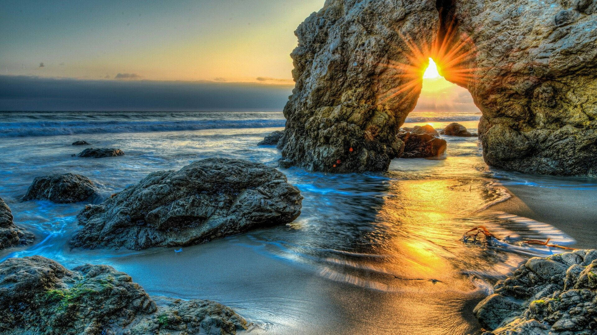 Malibu Beach, California, sunset, Full HD Desktop Wallpaper