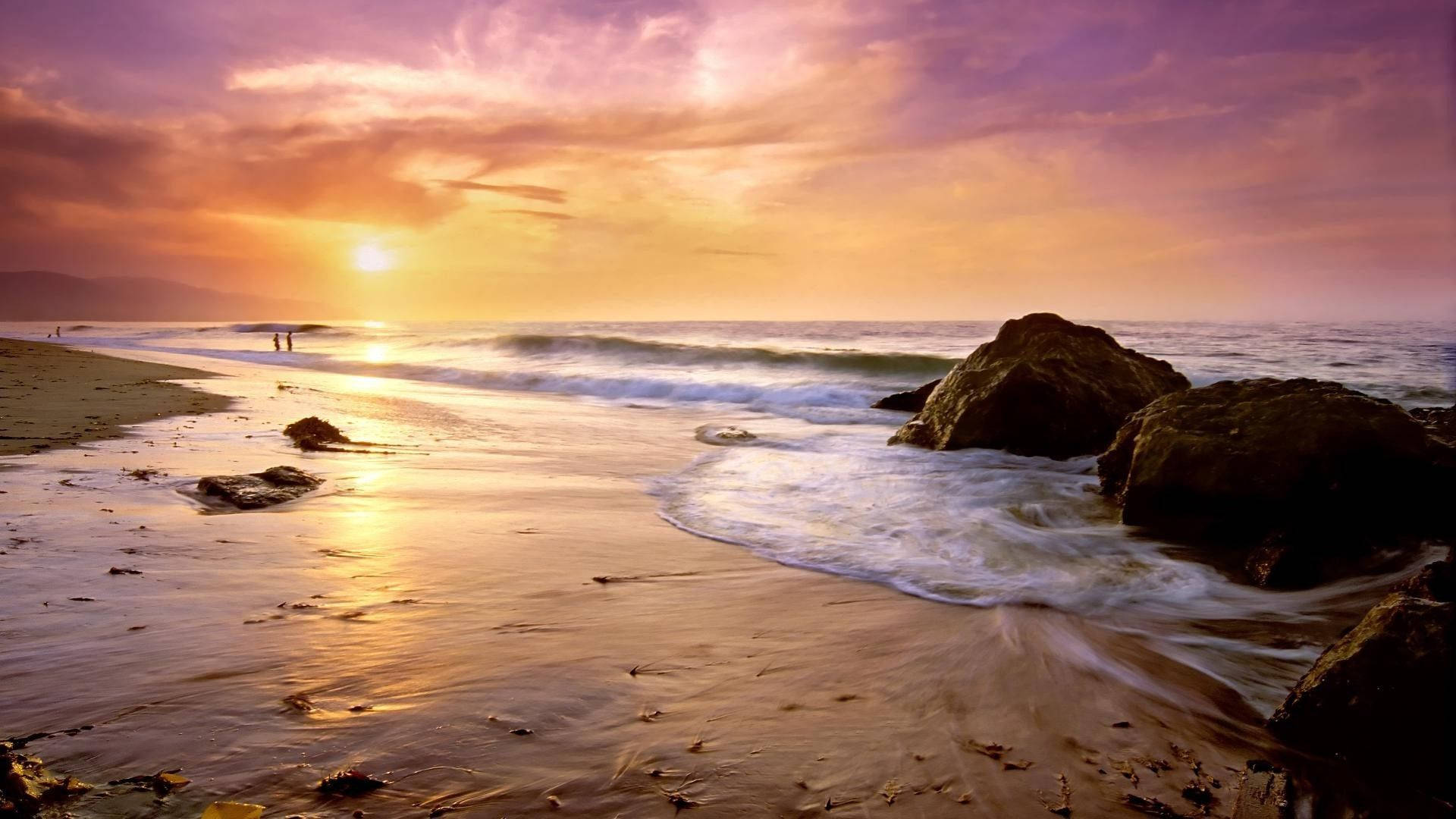 Malibu California, Sunset, fiery orange, Full HD Desktop Wallpaper
