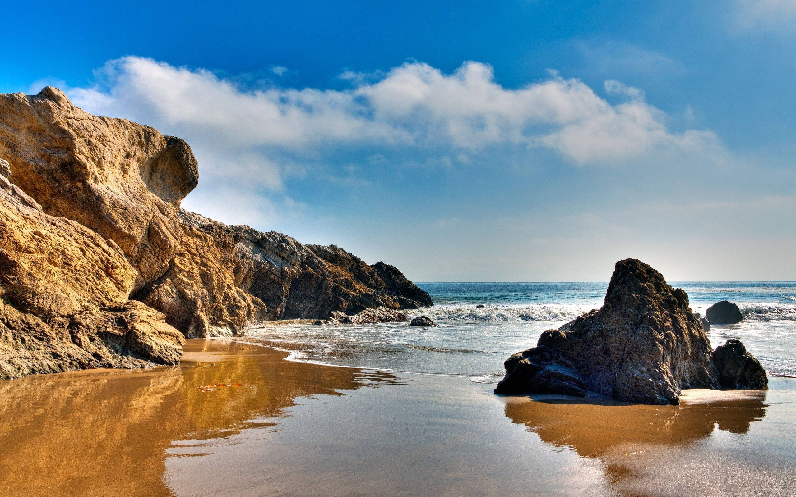 Malibu California, sunset, rocky beach, 2K Desktop Wallpaper