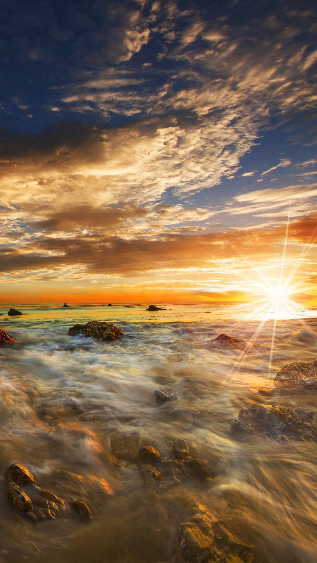 Malibu, sunset, rocky shoreline, Full HD Phone Wallpaper