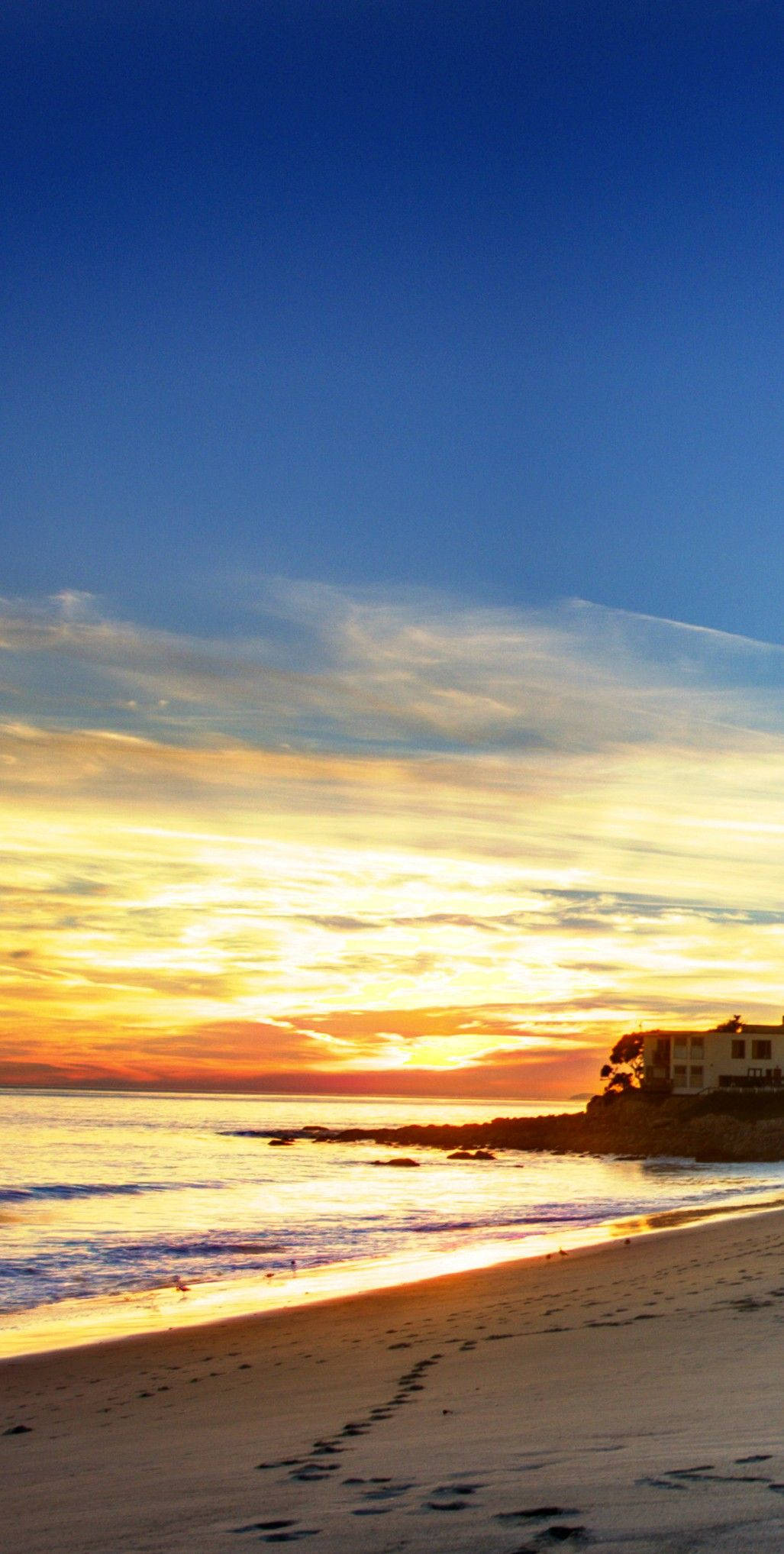 Malibu iPhone, golden sunset, ocean, Full HD Phone Wallpaper