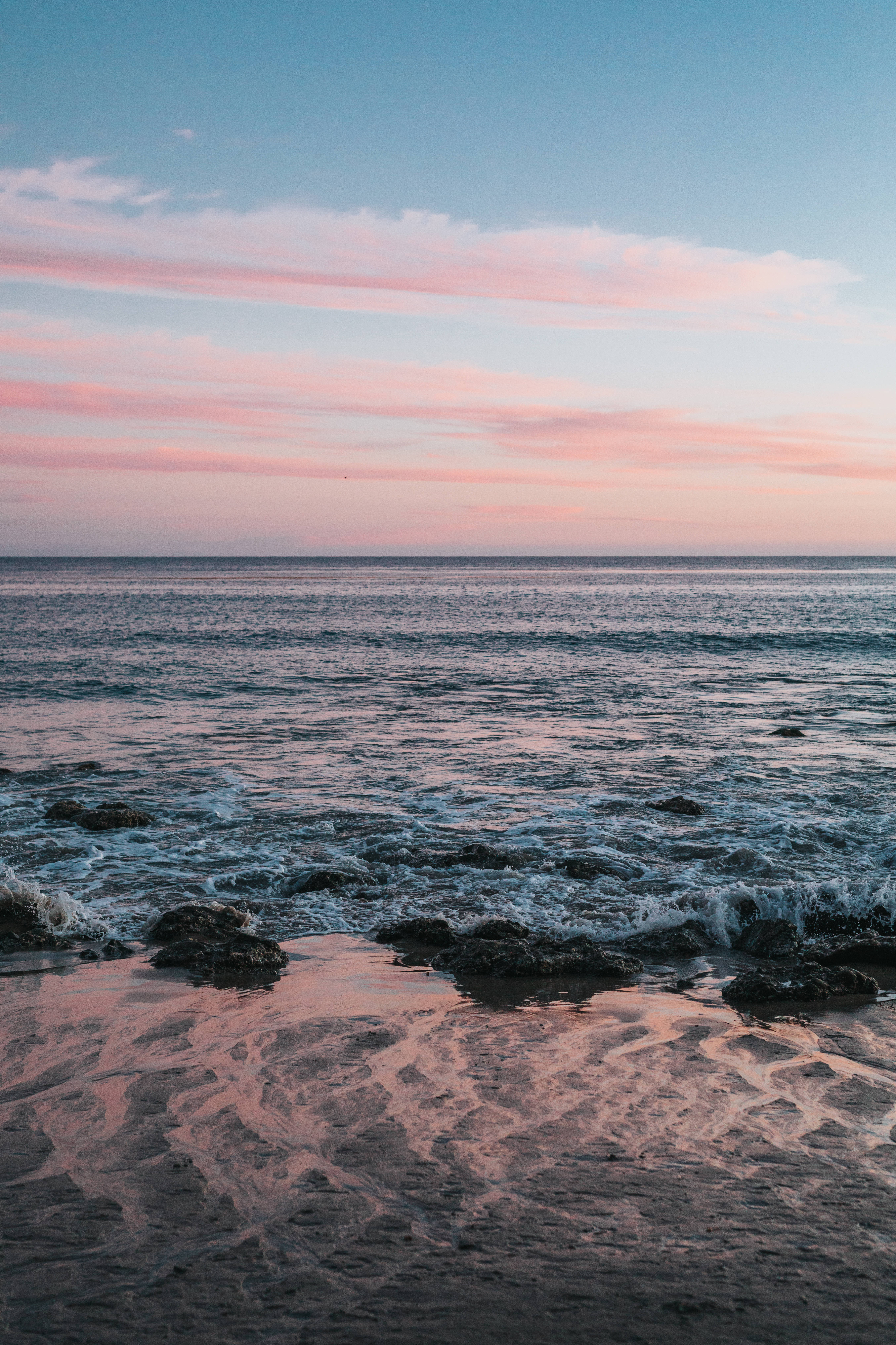 Malibu iPhone, pink clouds, sunset, 5K Phone Wallpaper