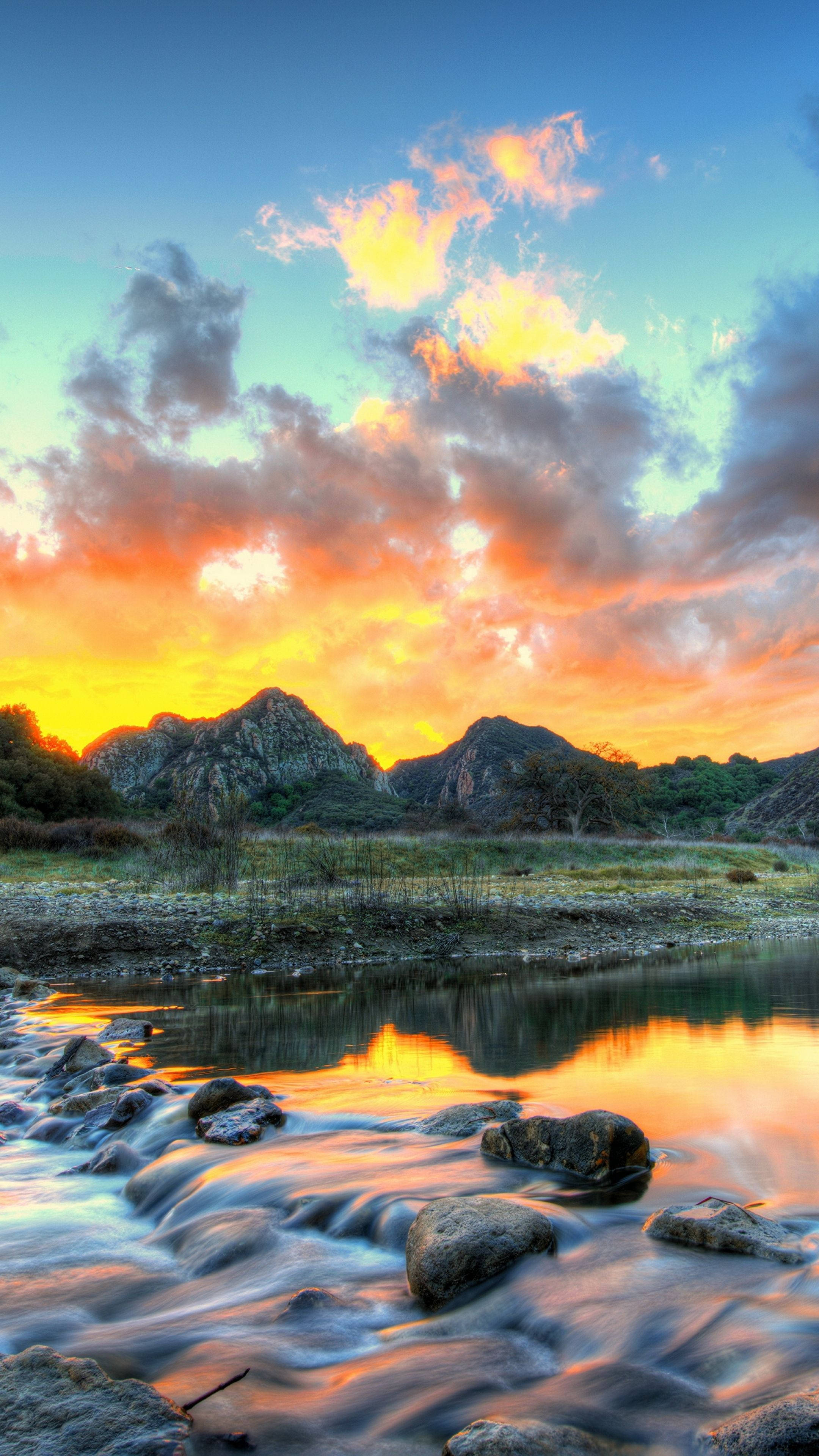 Malibu iPhone, sunset, rugged mountains, 4K Phone Wallpaper