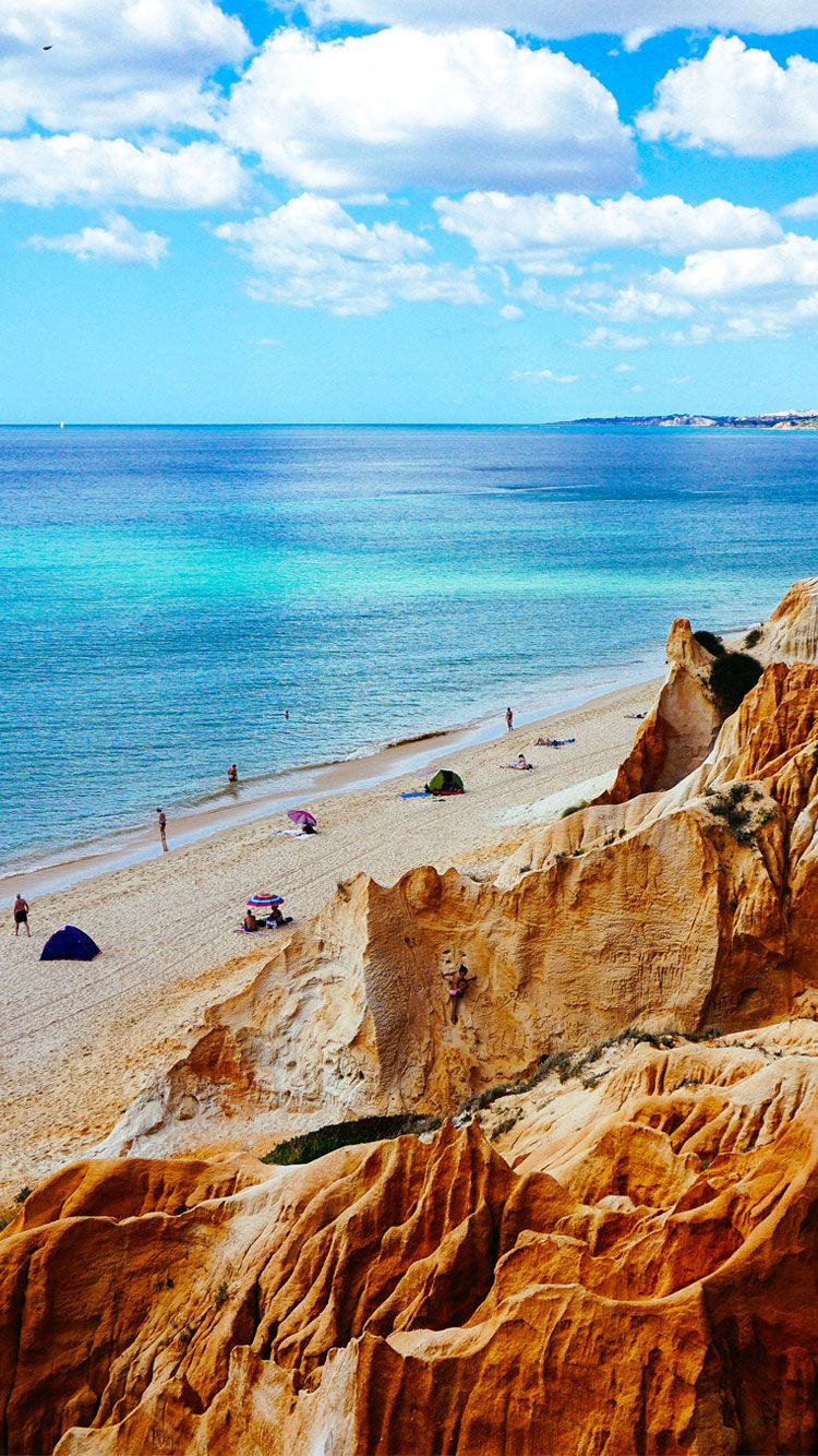 Blue Ocean Malibu iPhone, turquoise waters, golden cliffs, HD Phone Wallpaper