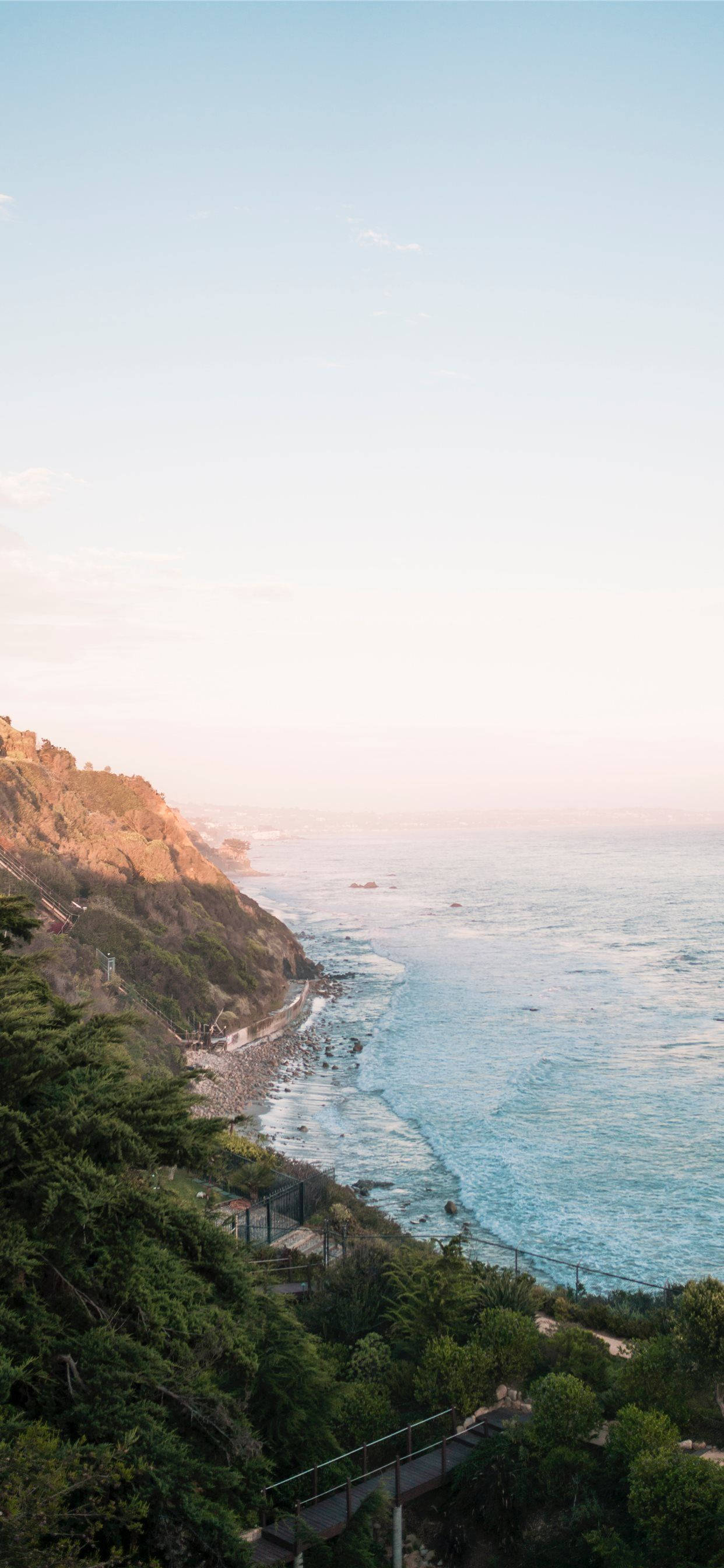 Malibu iPhone, coastal path, cliffside, 2K Phone Wallpaper