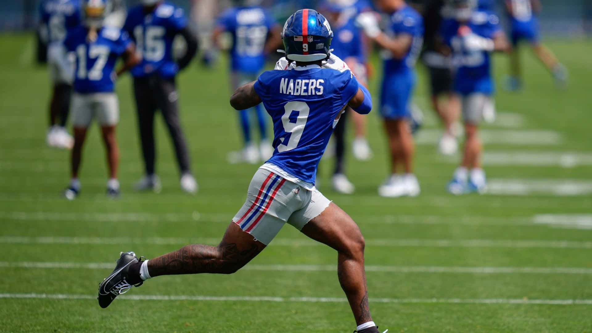 Malik Nabers, number 9, green field, Full HD Desktop Wallpaper
