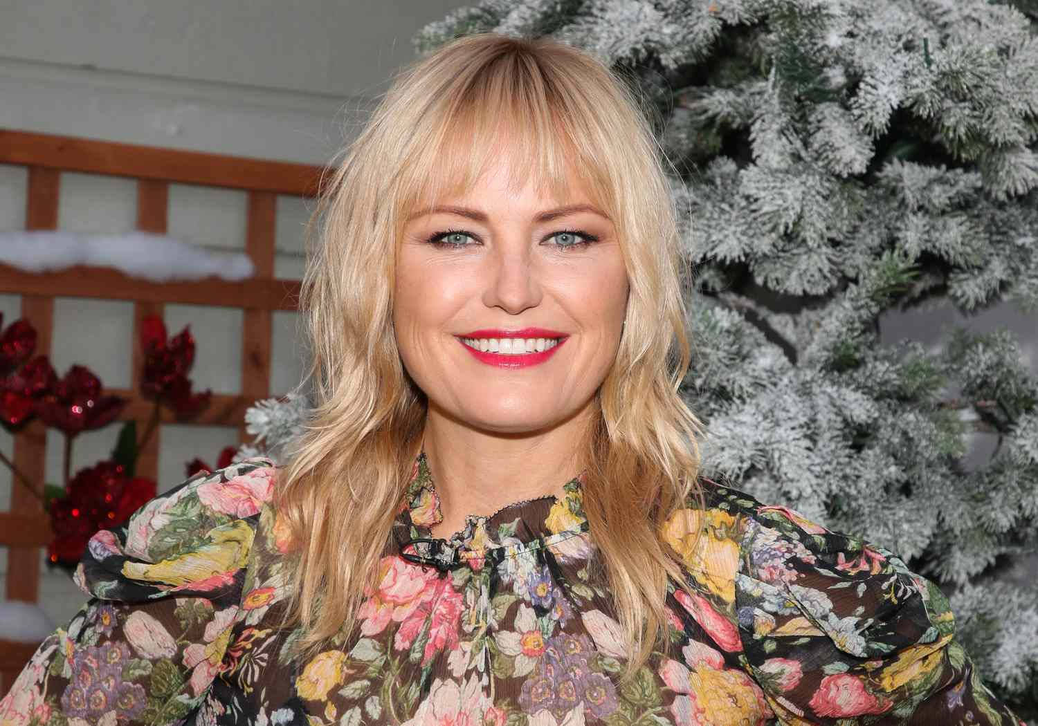Malin Akerman, floral blouse, snowy evergreen, HD Desktop Wallpaper