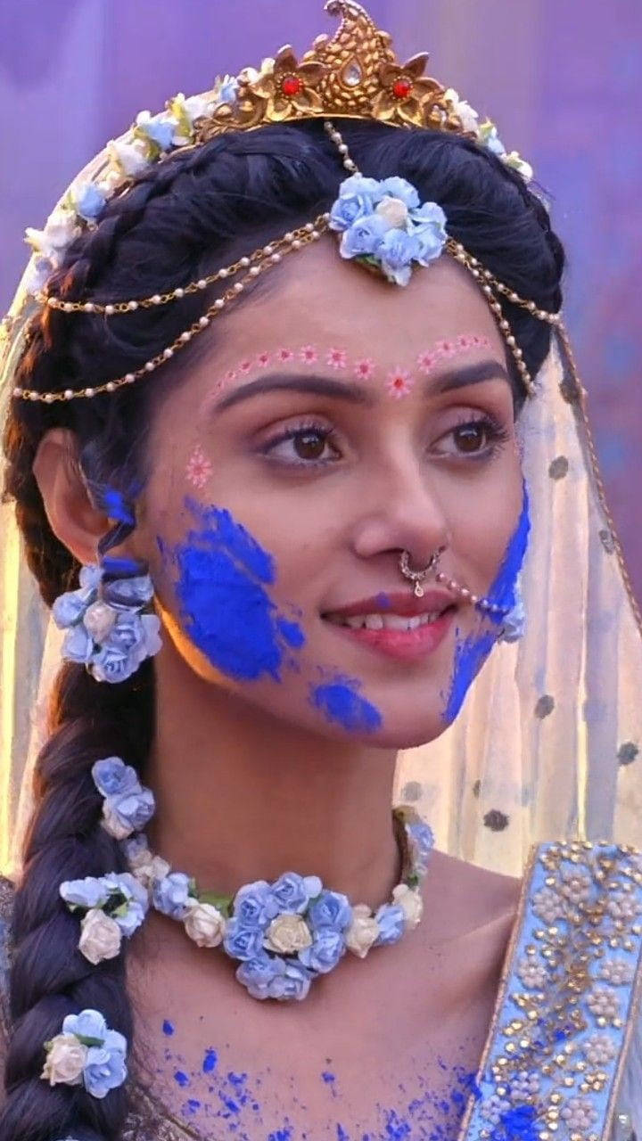 Mallika Singh, blue face paint, floral jewelry, HD Phone Wallpaper
