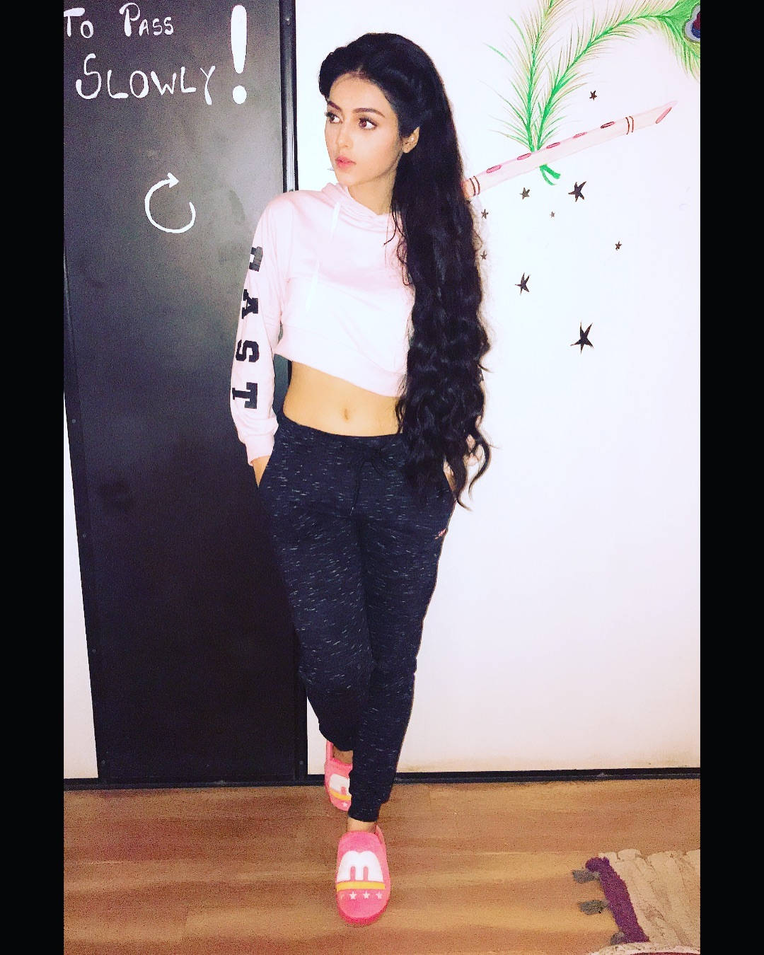 Mallika Singh, pink cropped hoodie, black leggings, HD Phone Wallpaper