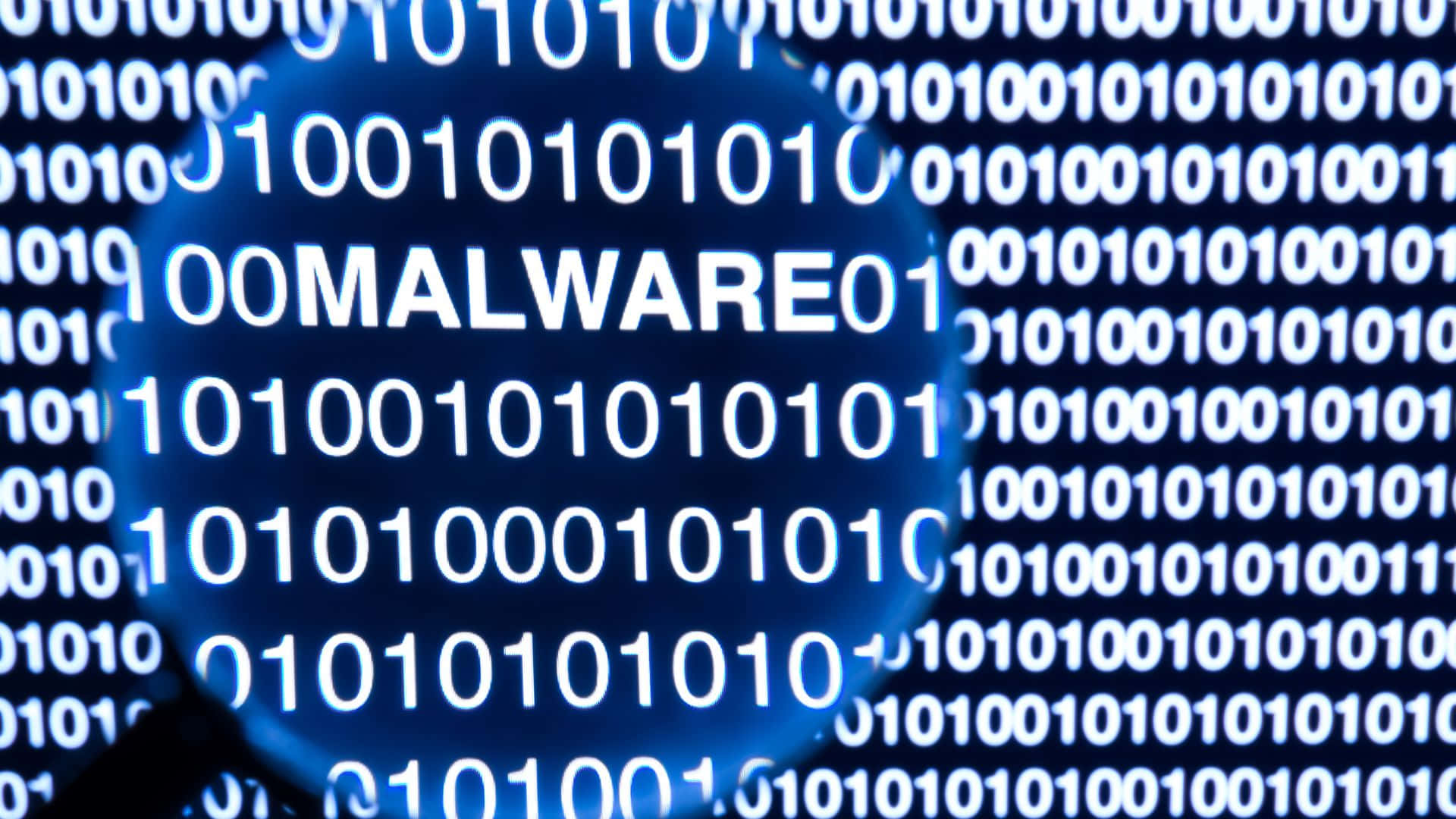 MALWARE, blue background, scrolling binary code, Full HD Desktop Wallpaper