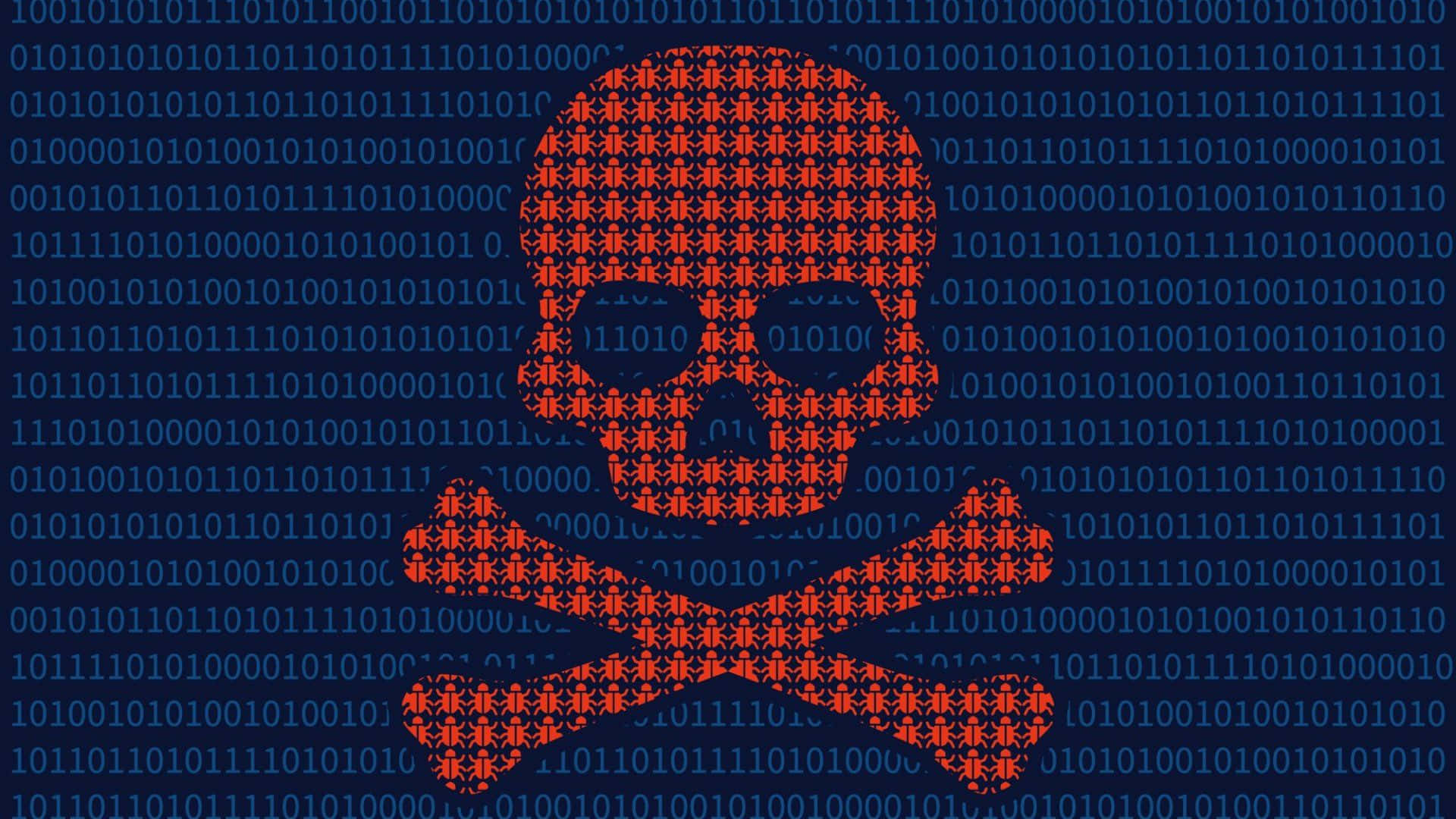 malware, glowing red skull and crossbones, binary code, Full HD Desktop Wallpaper