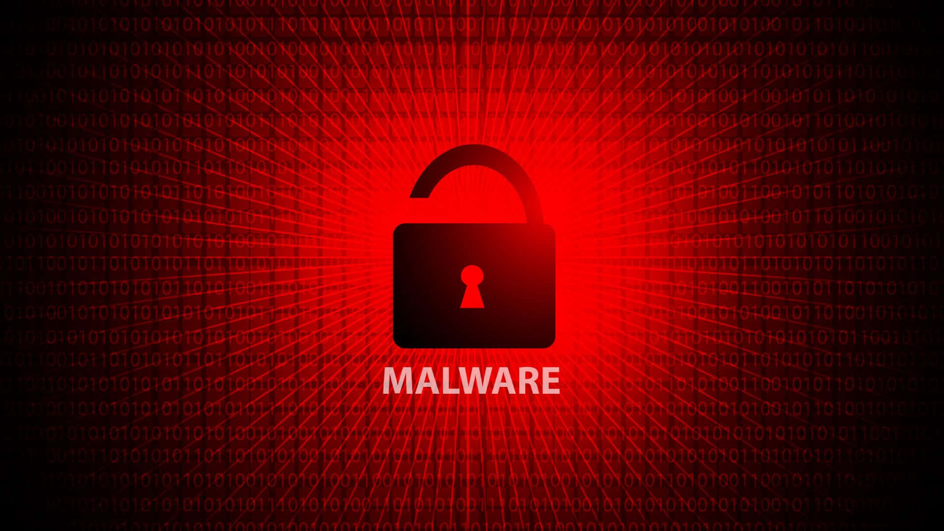 Malware, black padlock icon, vibrant red digital background, Full HD Desktop Wallpaper