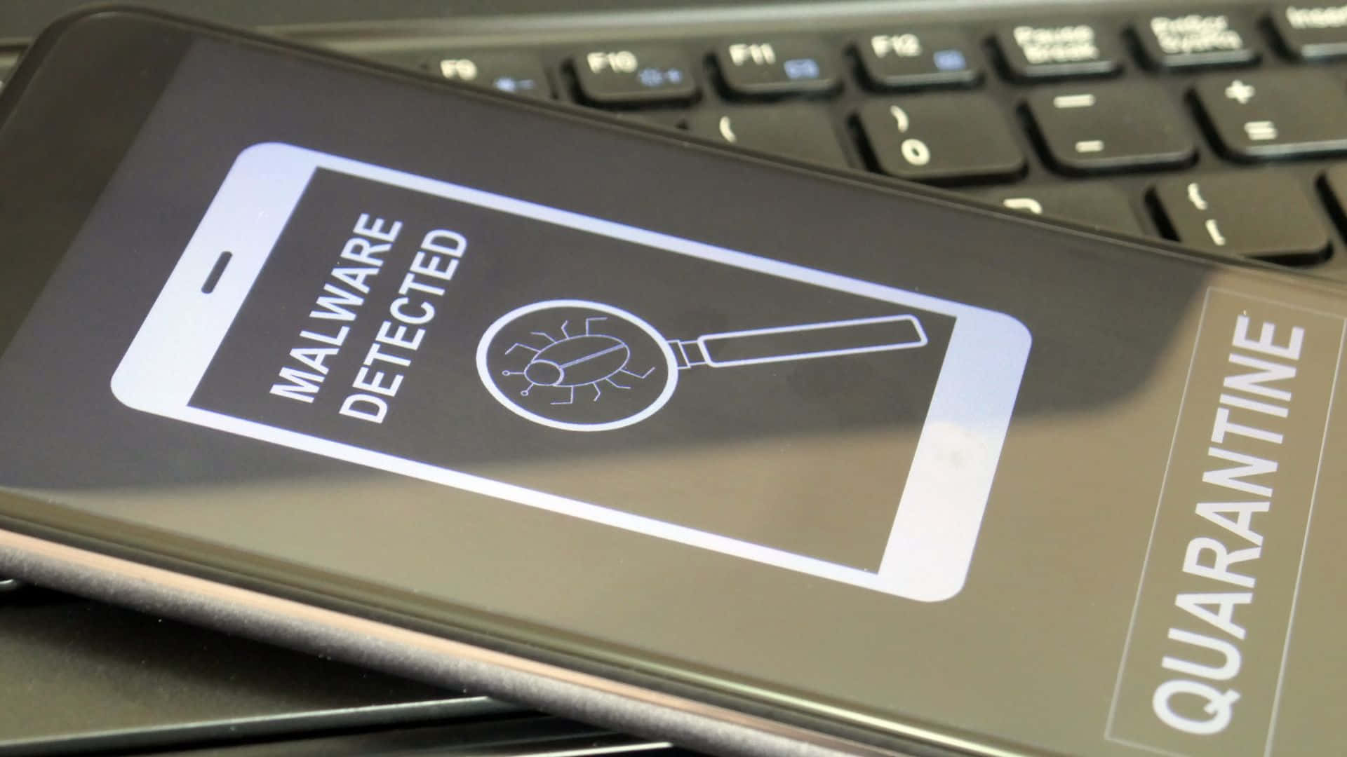 MALWARE DETECTED, magnifying glass, bug icon, Full HD Desktop Wallpaper