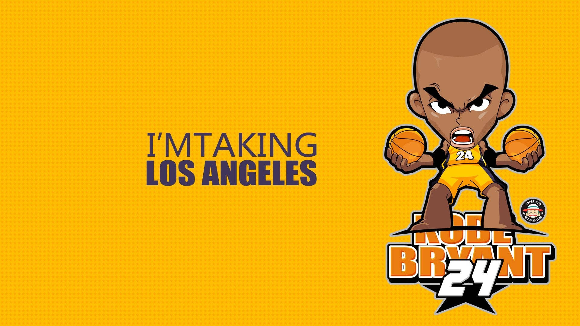 chibi Kobe Bryant, yellow jersey, two basketballs, Full HD Desktop Wallpaper