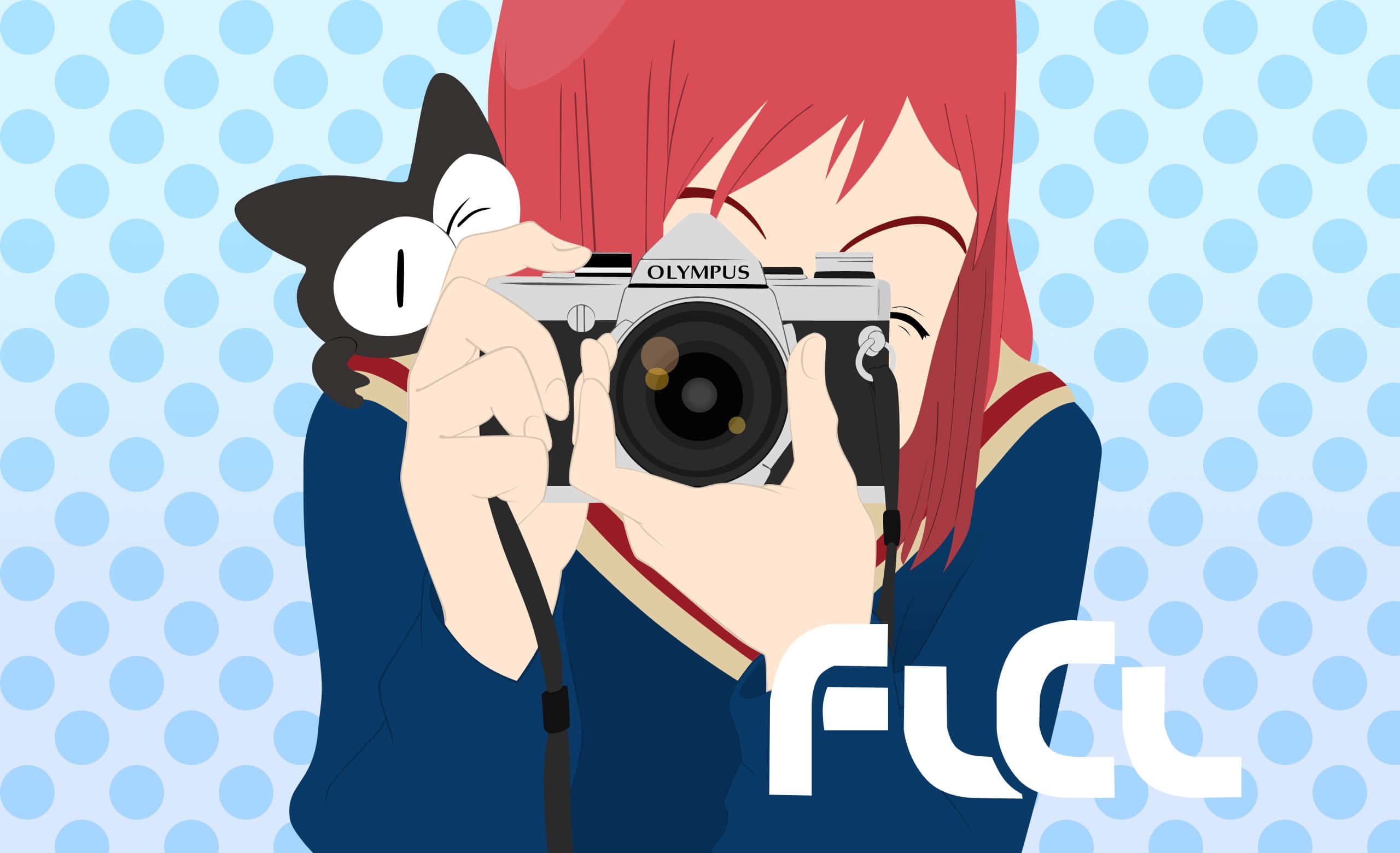 Mamimi Samejima, red-haired anime girl, black cat mascot, 2K Desktop Wallpaper