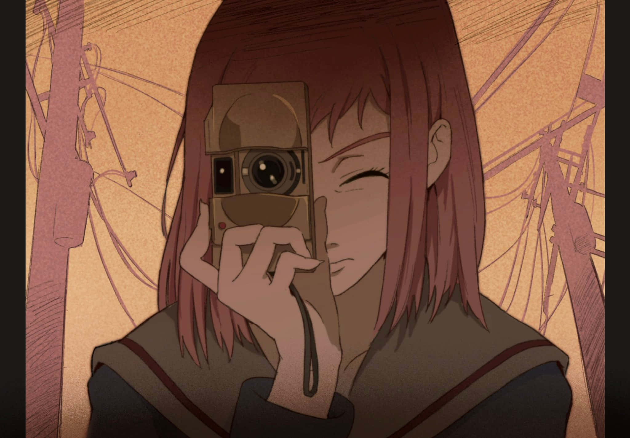 Mamimi Samejima, pink hair, vintage camera, Full HD Desktop Wallpaper