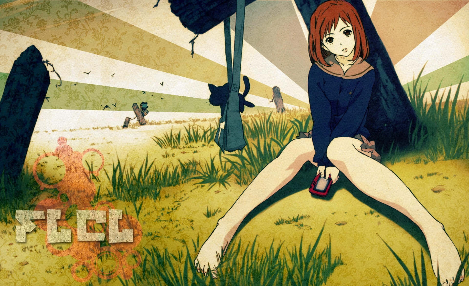 Mamimi Samejima, red-haired anime girl, graffiti-filled wall, Full HD Desktop Wallpaper
