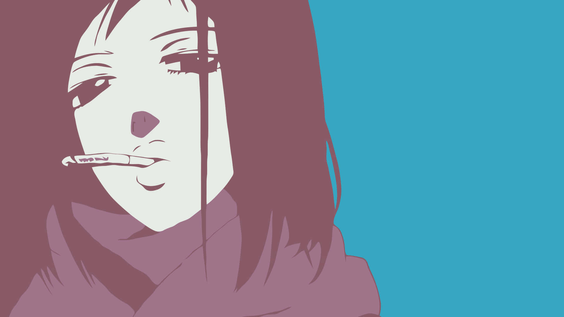 Mamimi Samejima, cigarette, split purple and teal background, Full HD Desktop Wallpaper