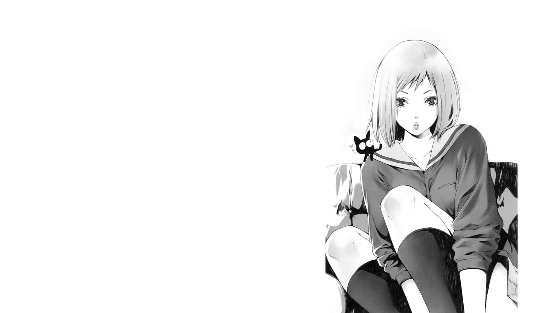 Mamimi Samejima, monochrome, short hair, Full HD Desktop Wallpaper