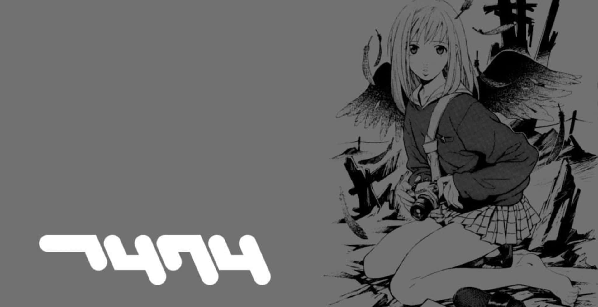 Mamimi Samejima, angel wings, kneels amid rubble, Full HD Desktop Wallpaper
