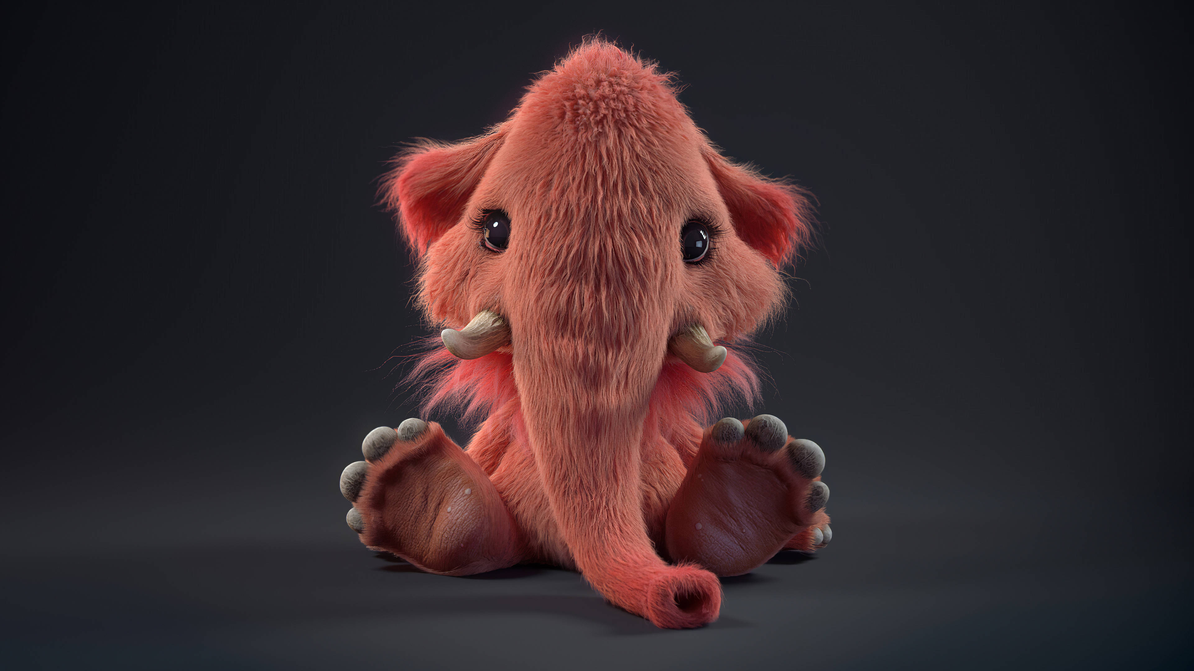 baby mammoth, fluffy pink, tiny tusks, 4K Desktop Wallpaper