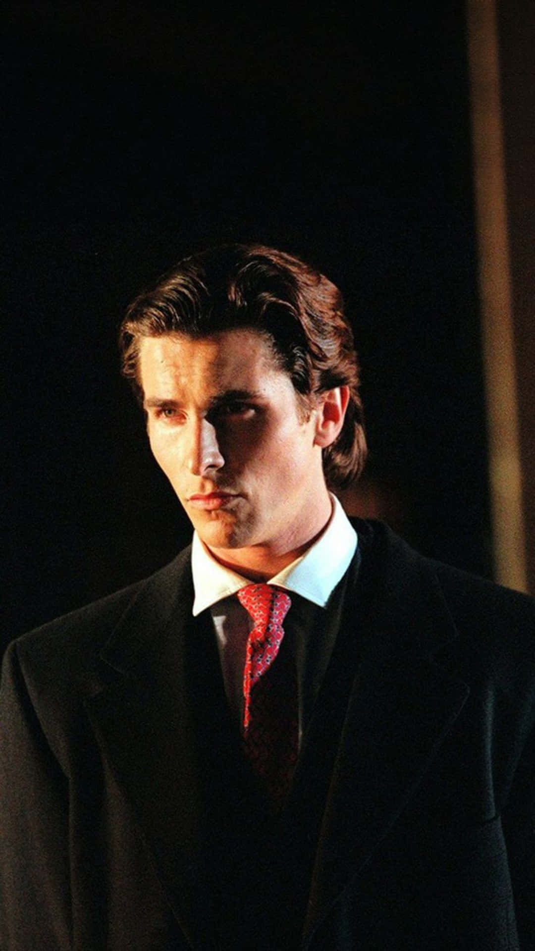 black suit, red patterned tie, dramatic side lighting, Full HD Phone Wallpaper