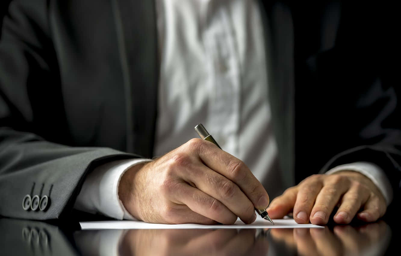 man in a suit, fountain pen, reflective desk, HD Desktop Wallpaper