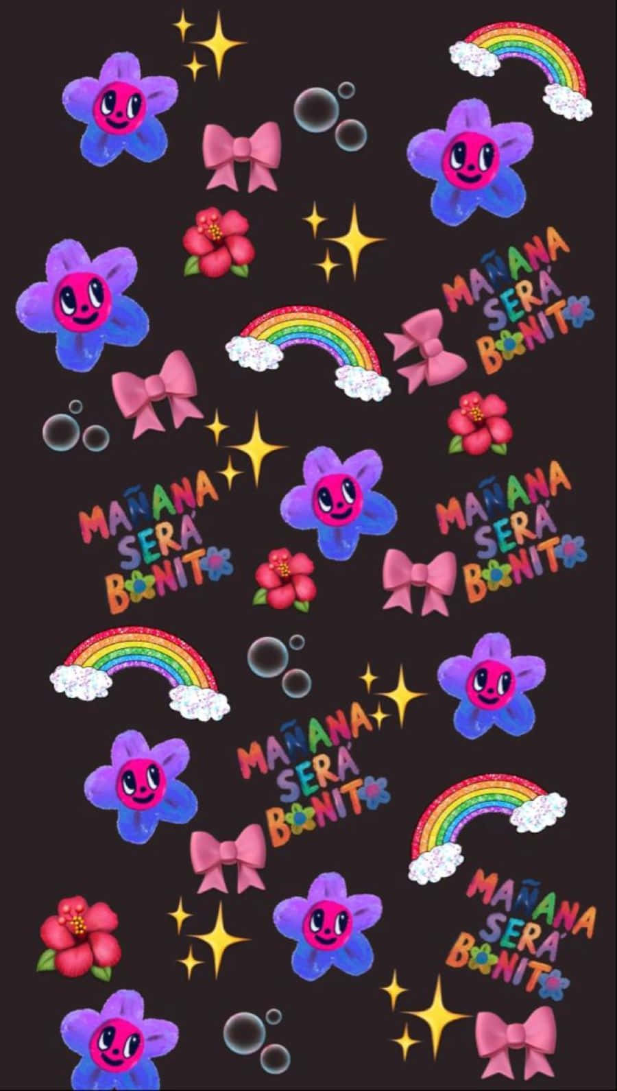 Manana Sera Bonito, cartoon flowers, rainbows, HD Phone Wallpaper