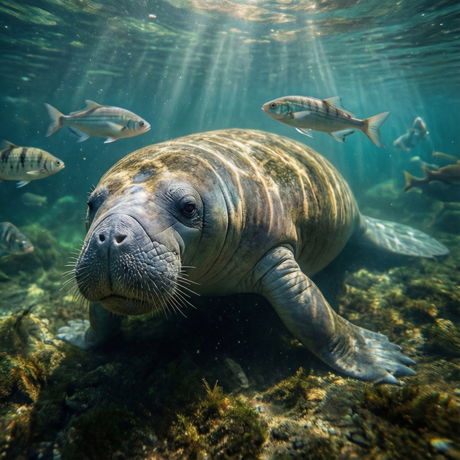 manatee, river bottom, fish, HD Desktop Wallpaper