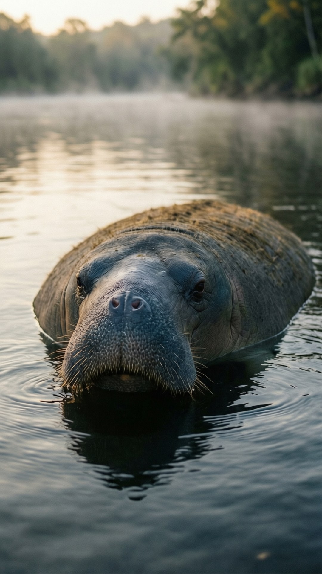 Morning Mist Manatee, manatee, misty morning light, Full HD Phone Wallpaper