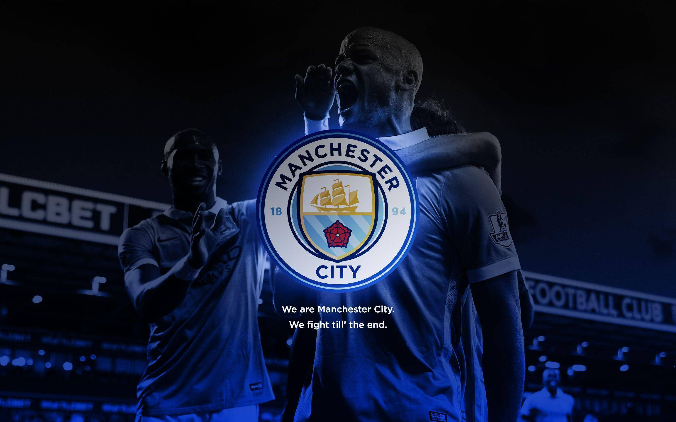 Manchester City Logo, football players, stadium, Full HD Desktop Wallpaper