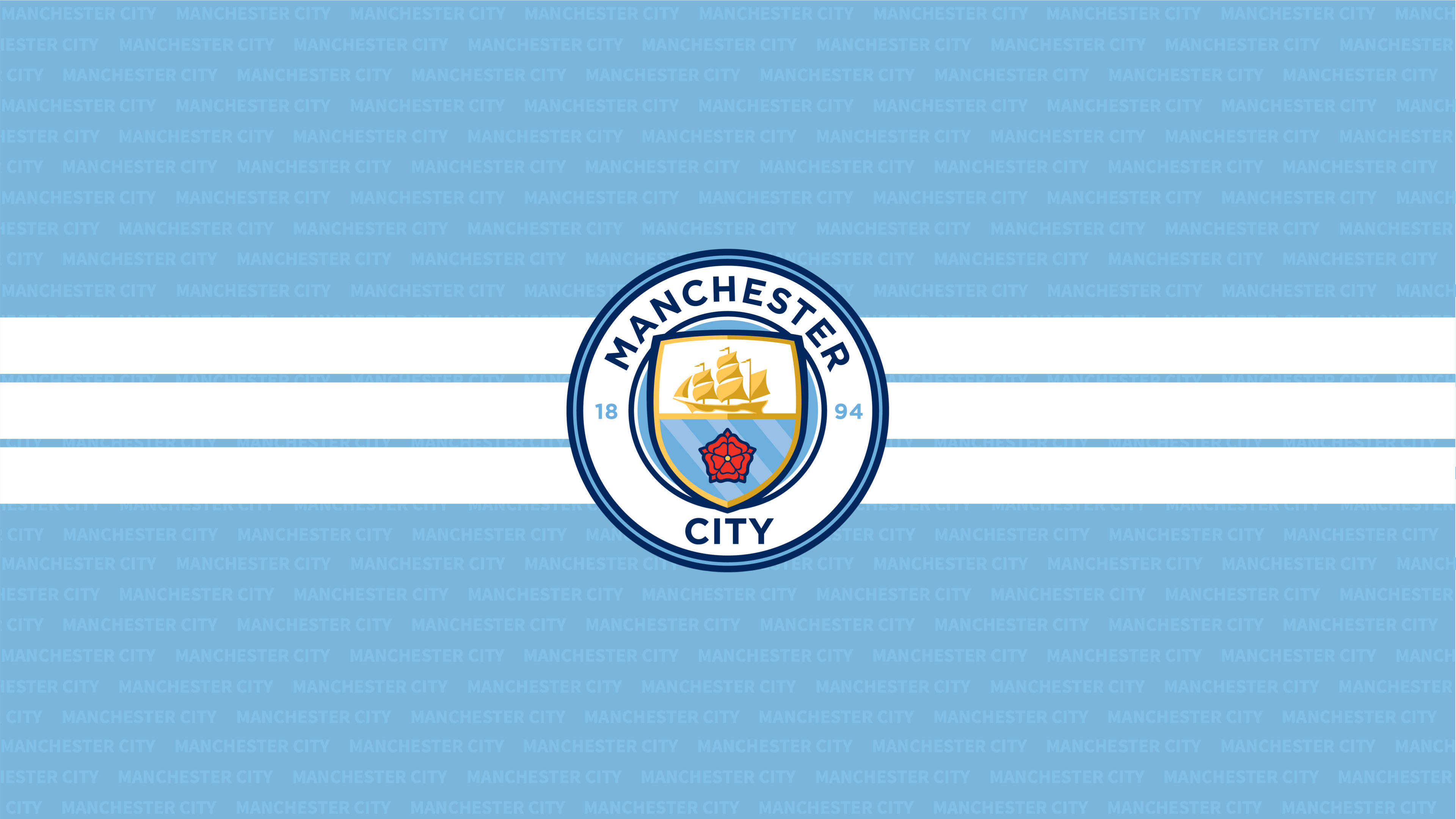 Manchester City, football club crest, blue and white horizontal stripes, 4K Desktop Wallpaper