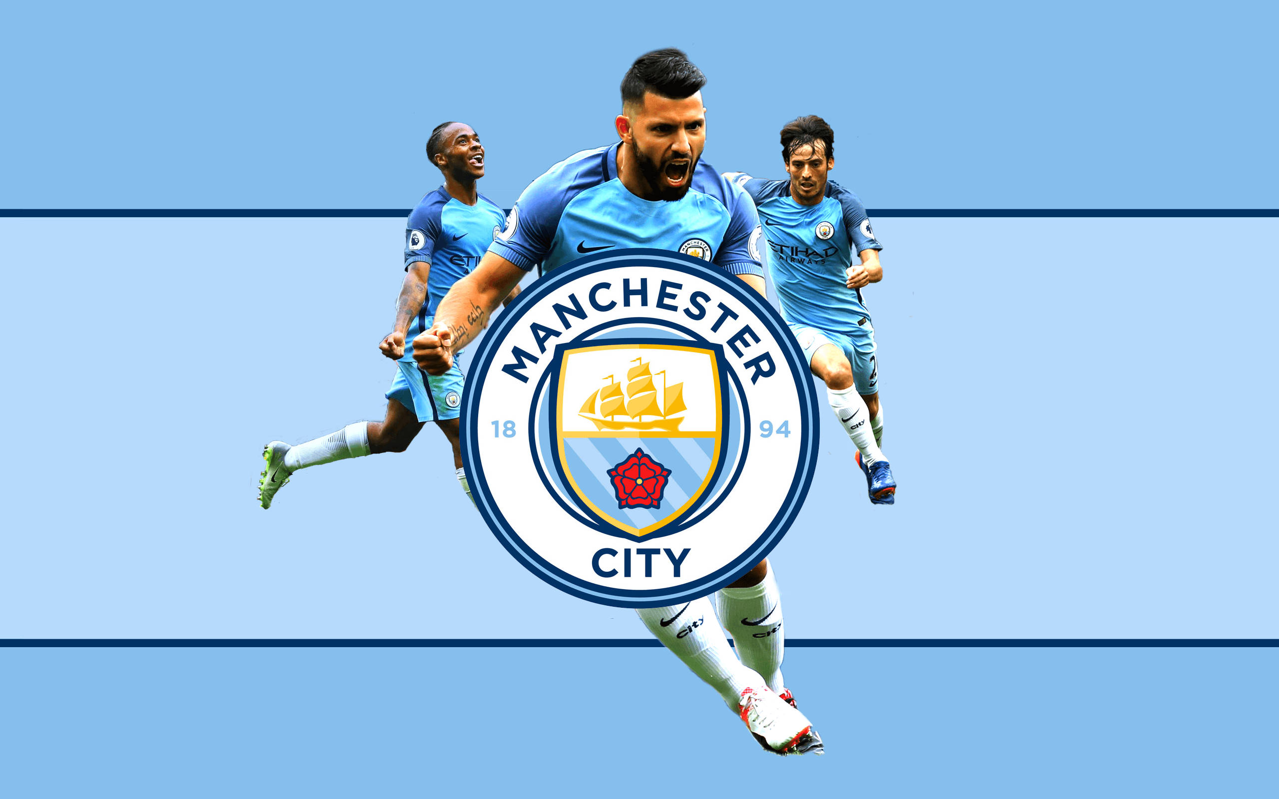 Manchester City, footballers, blue kits, 2K Desktop Wallpaper