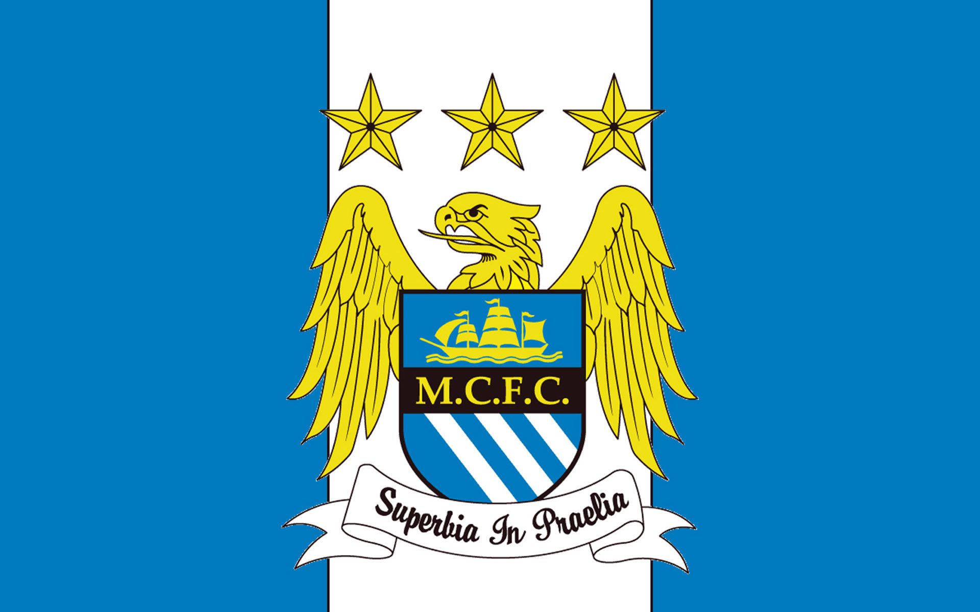 Manchester City Logo, yellow on blue, golden eagle crest, Full HD Desktop Wallpaper