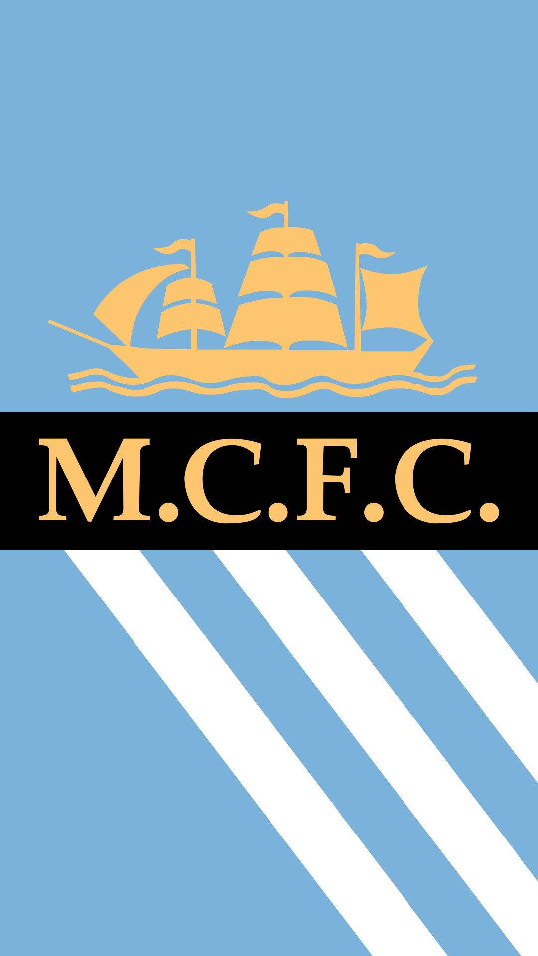 yellow sailing ship emblem, gold M.C.F.C. lettering, black bar, Full HD Phone Wallpaper