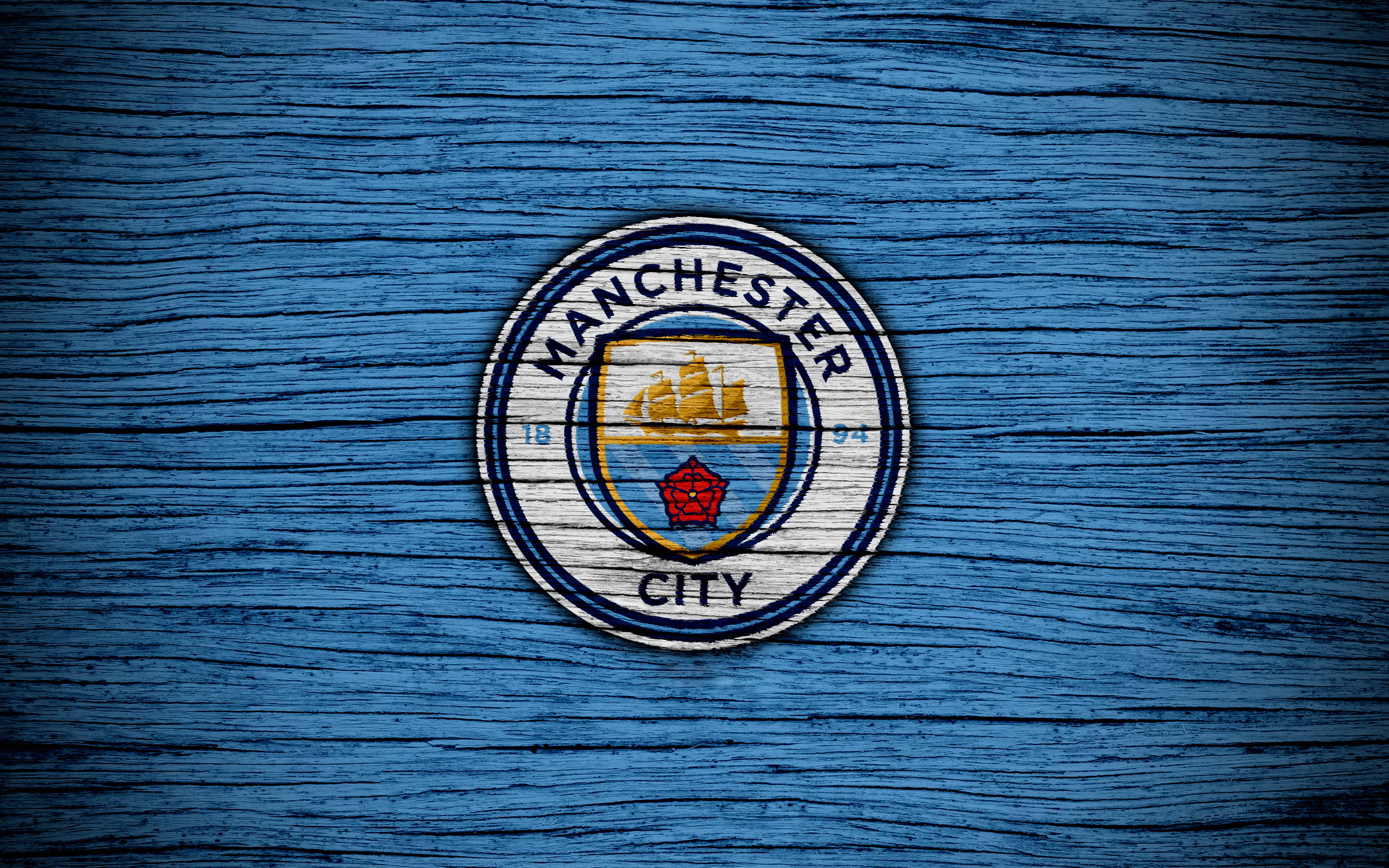Manchester City, 4K, brushed blue badge, 4K Desktop Wallpaper